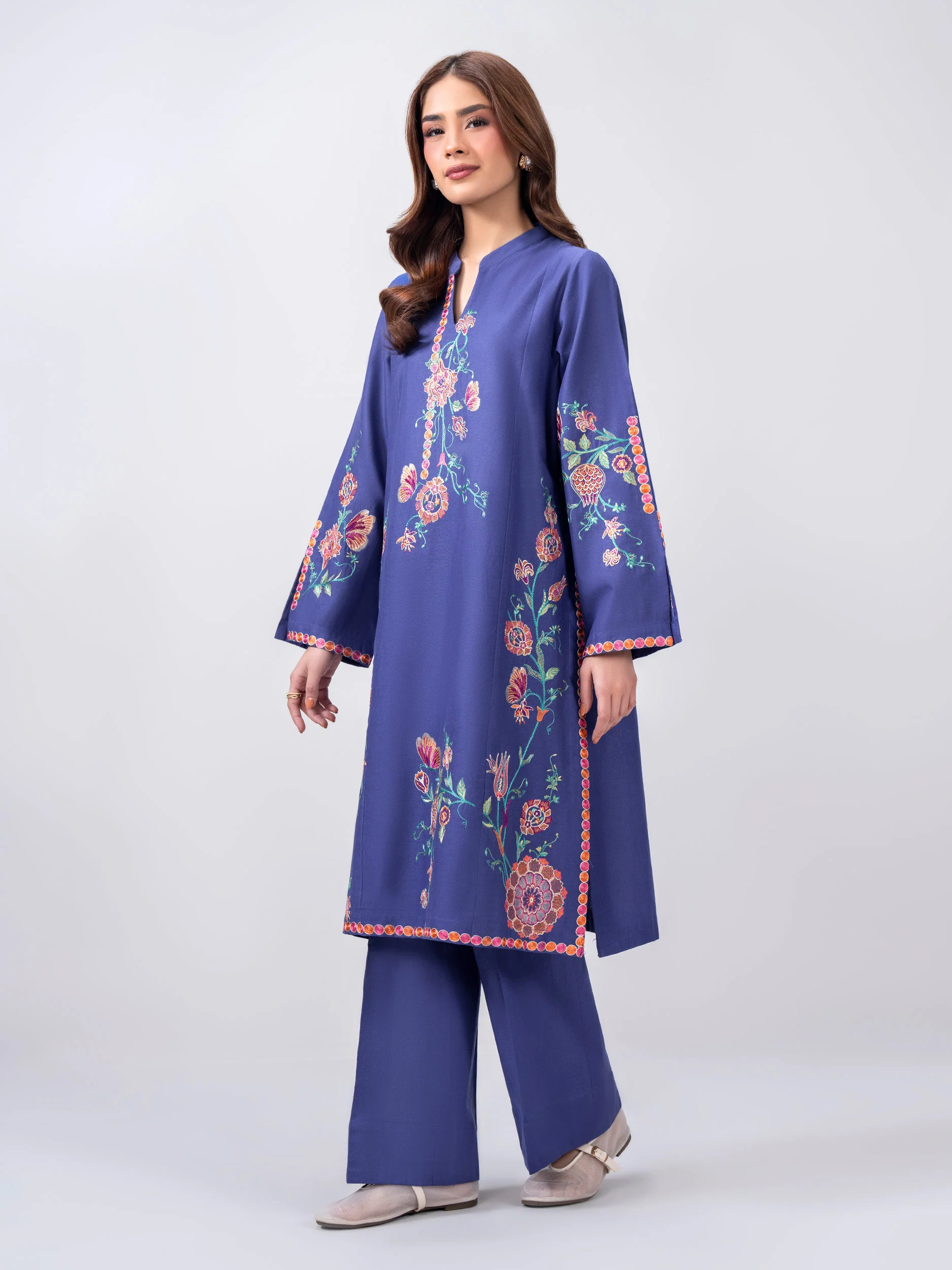2 Piece Slub Khaddar Suit- Embroidered (Pret) - Image 2