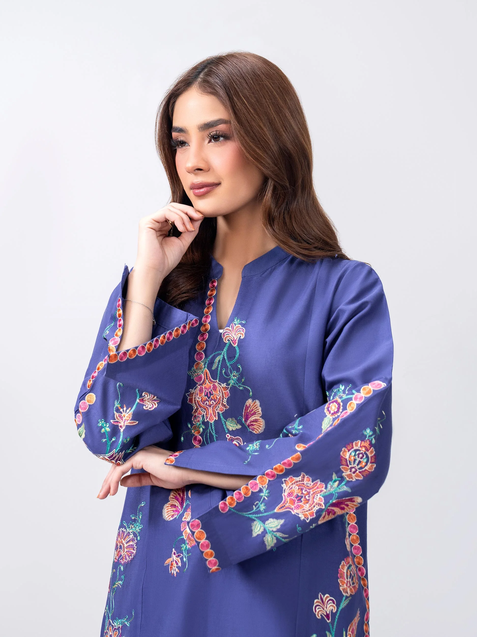 2 Piece Slub Khaddar Suit- Embroidered (Pret) - Image 6