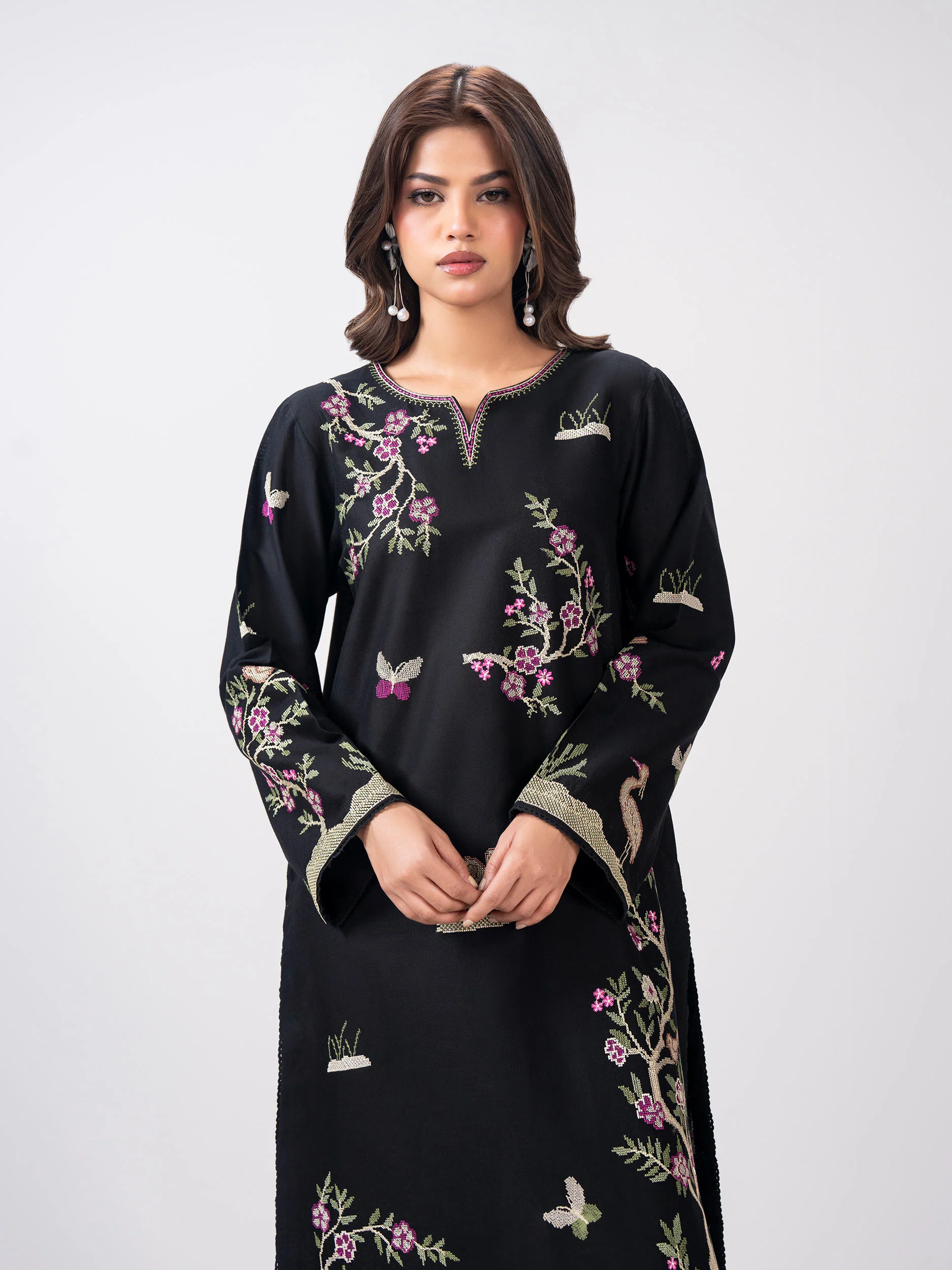 Khaddar Shirt- Embroidered Pret - Image 3