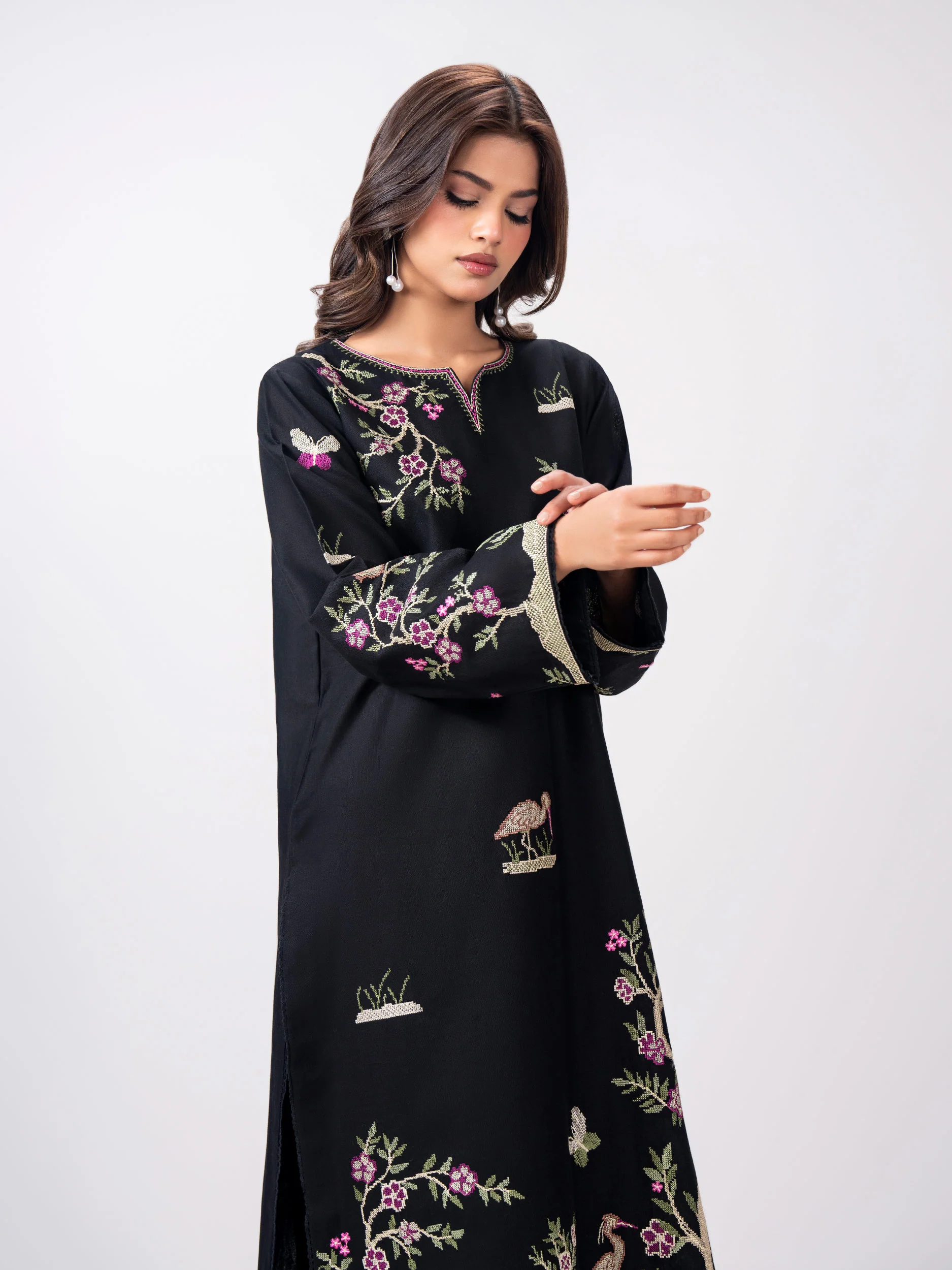 Khaddar Shirt- Embroidered Pret - Image 4