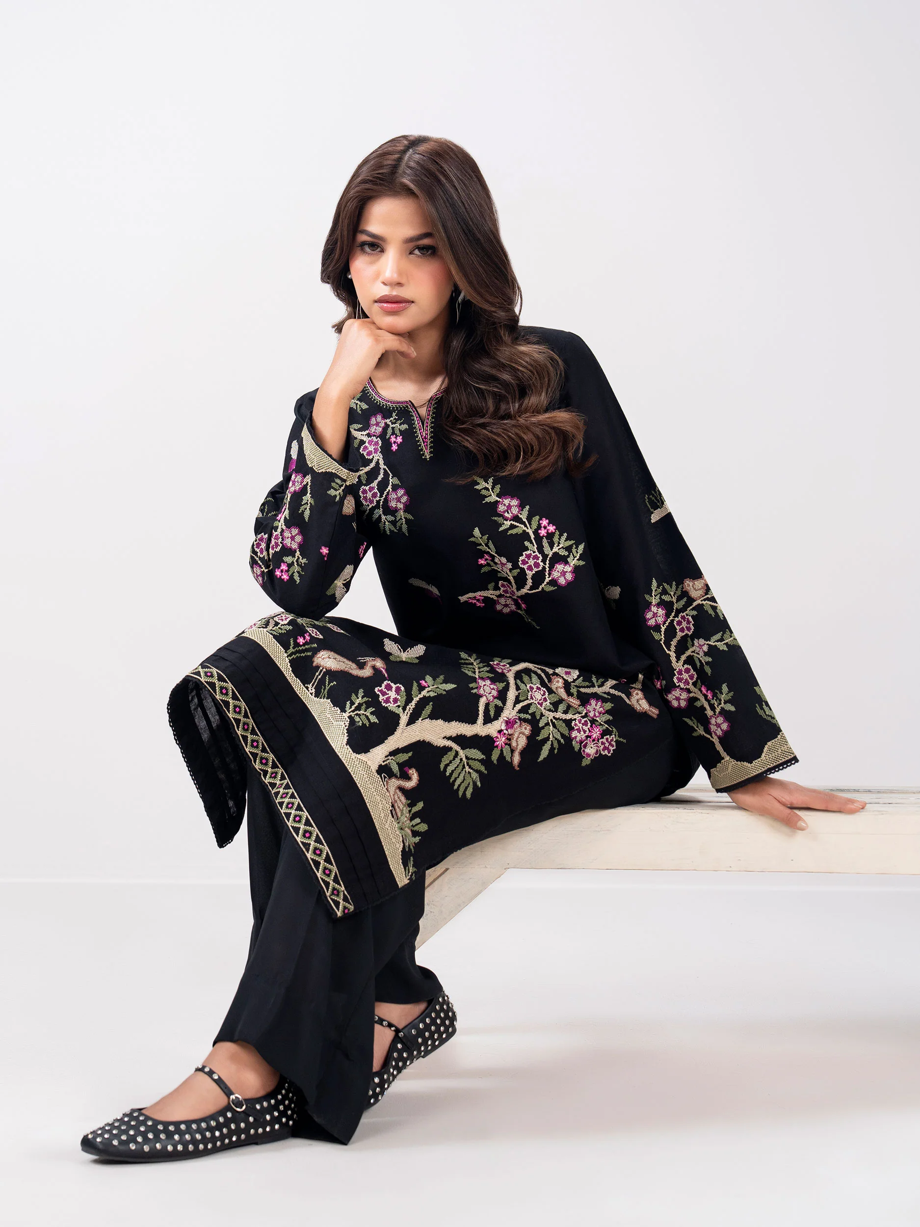 Khaddar Shirt- Embroidered Pret - Image 5