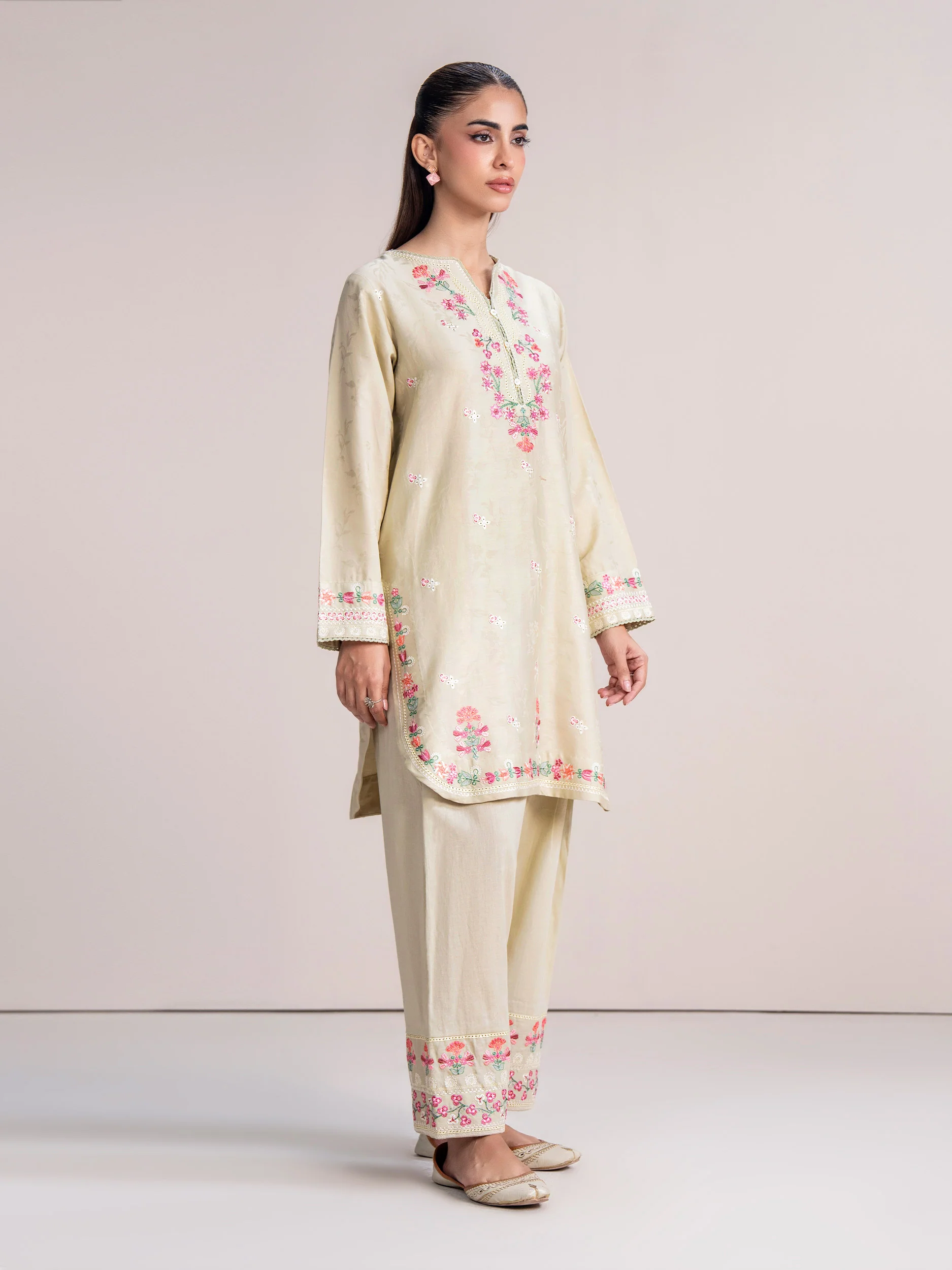 Self Jacquard Suit- Embroidered (Pret) - Image 2