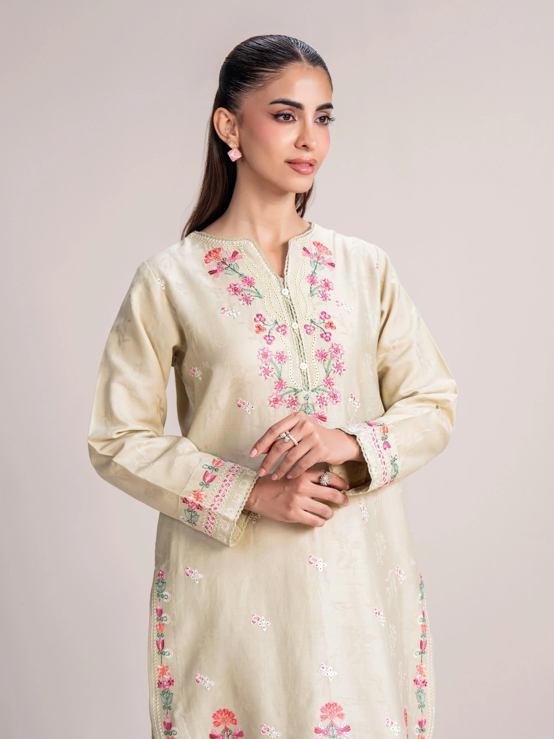 Self Jacquard Suit- Embroidered (Pret) - Image 4