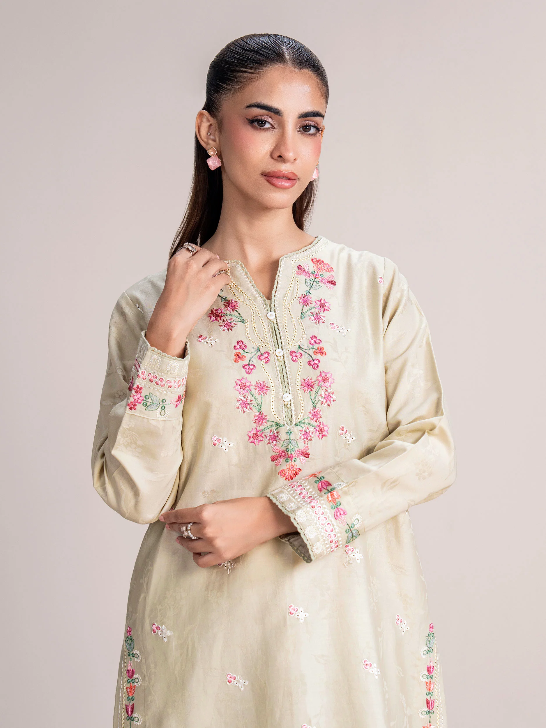 Self Jacquard Suit- Embroidered (Pret) - Image 5
