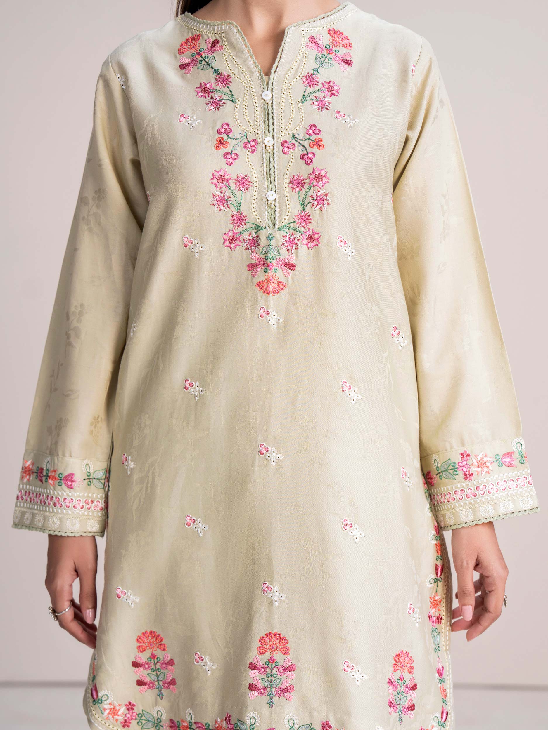 Self Jacquard Suit- Embroidered (Pret) - Image 6