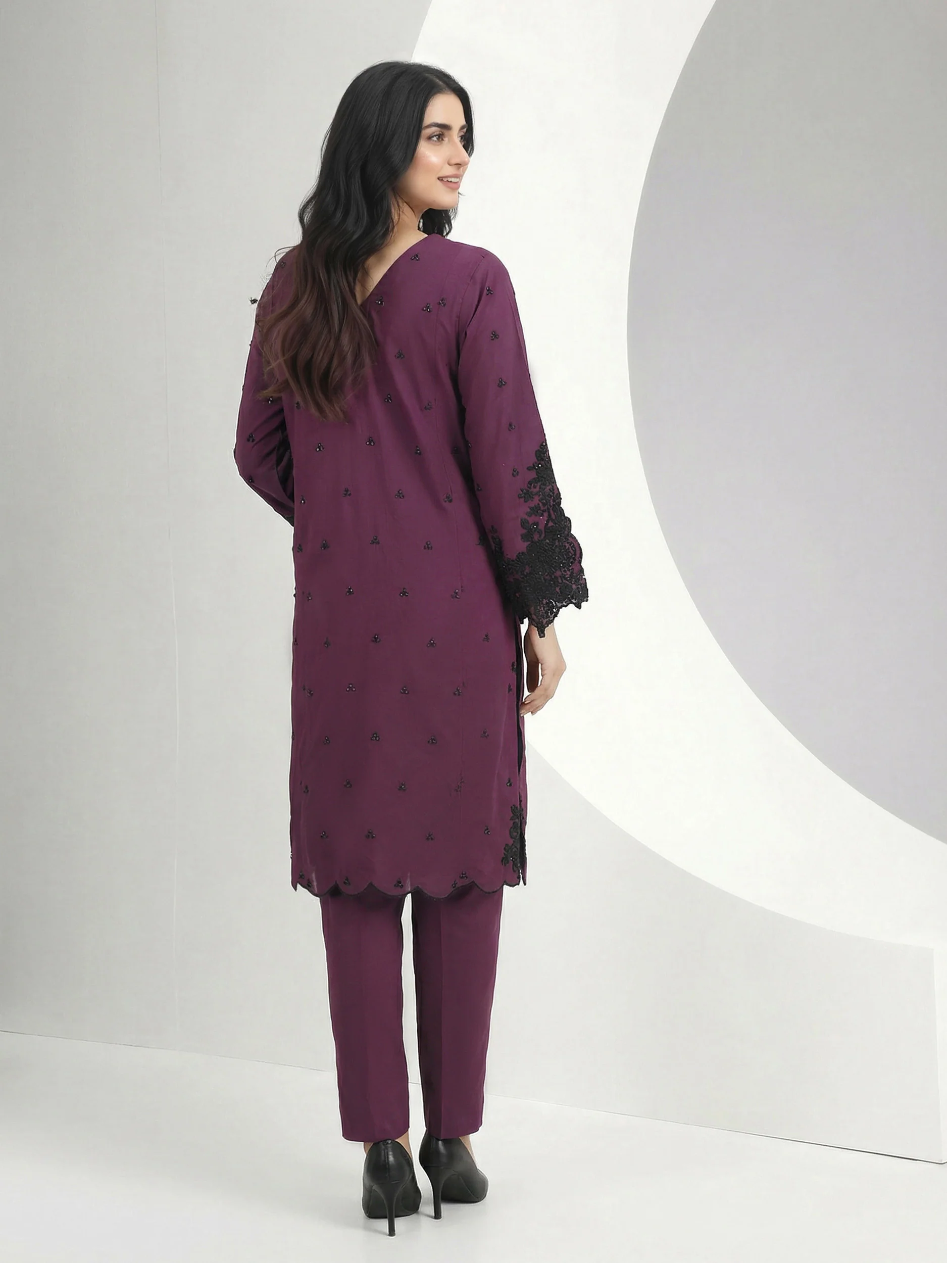 2 Piece Raw Silk Suit- Embroidered (Pret) - Image 2