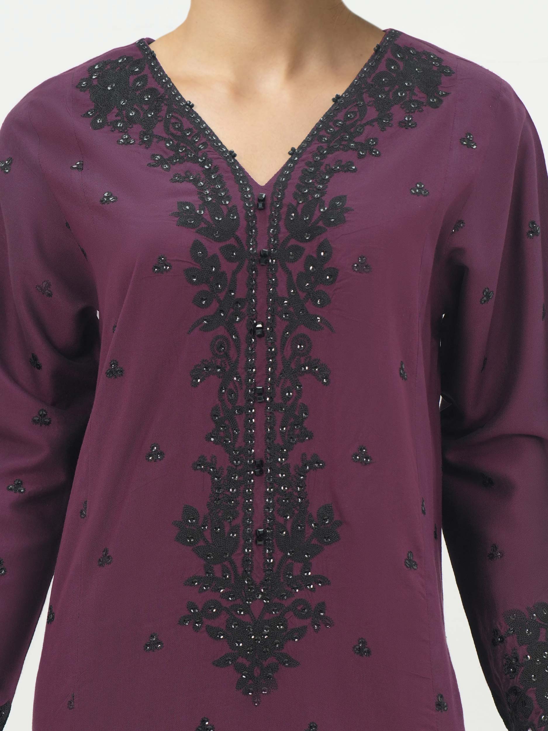 2 Piece Raw Silk Suit- Embroidered (Pret) - Image 3