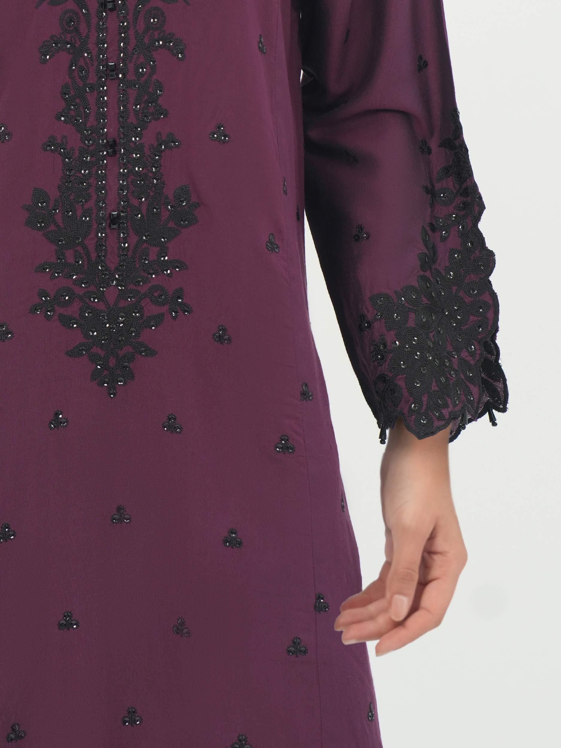 2 Piece Raw Silk Suit- Embroidered (Pret) - Image 4