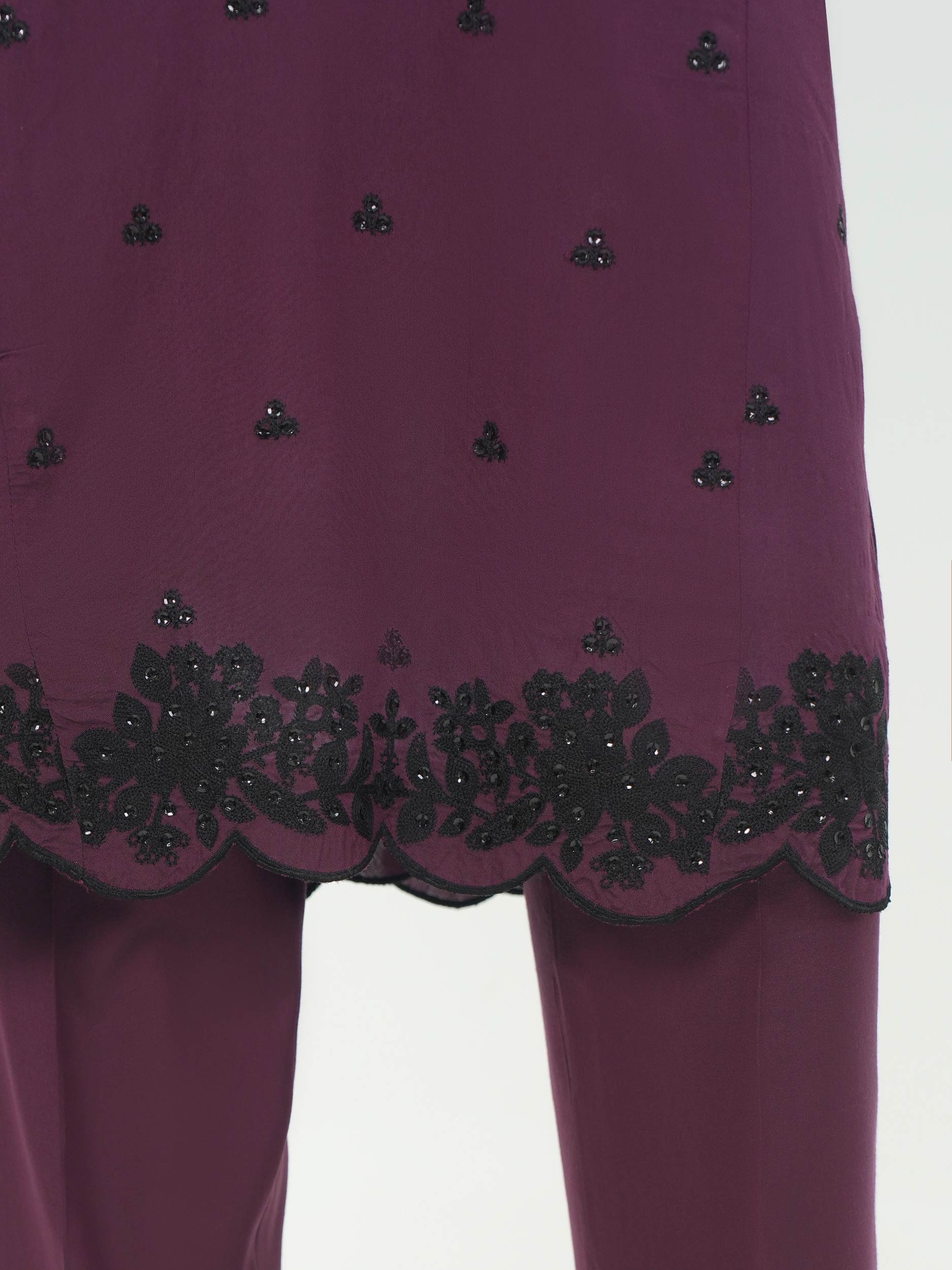 2 Piece Raw Silk Suit- Embroidered (Pret) - Image 5