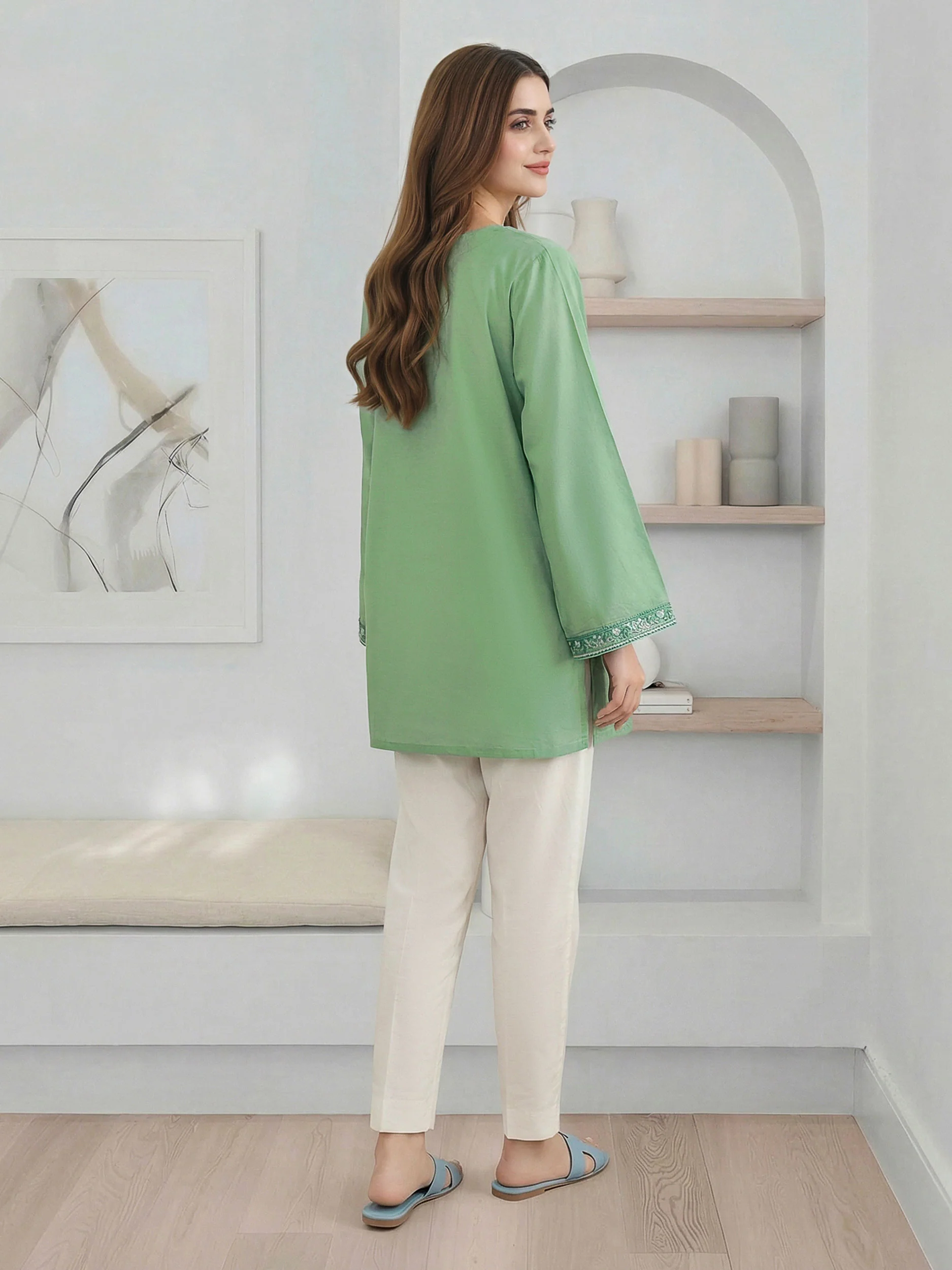 Cambric Kurti- Embroidered (Pret) - Image 4