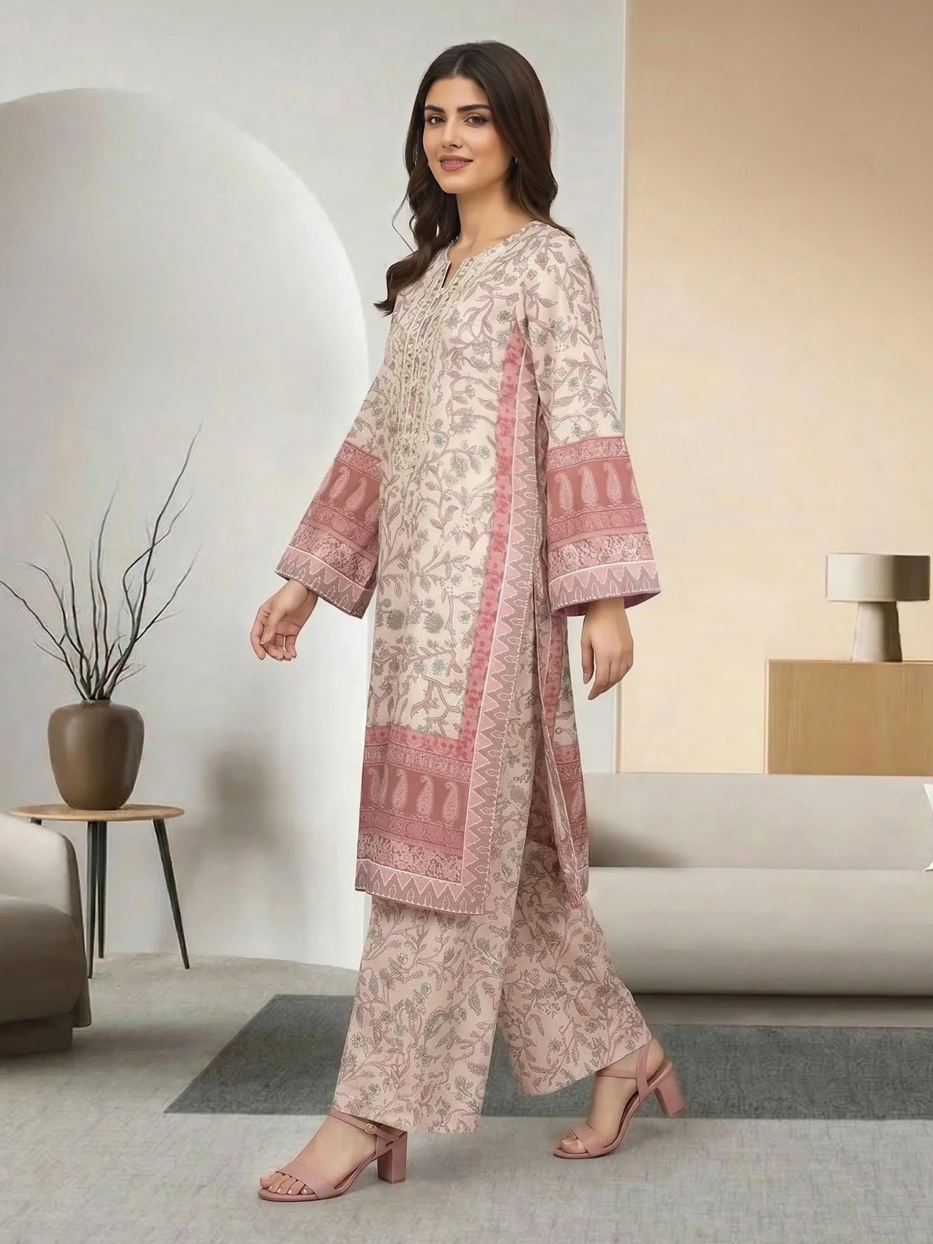 2 Piece Silk Suit- Embroidered (Pret) - Image 2