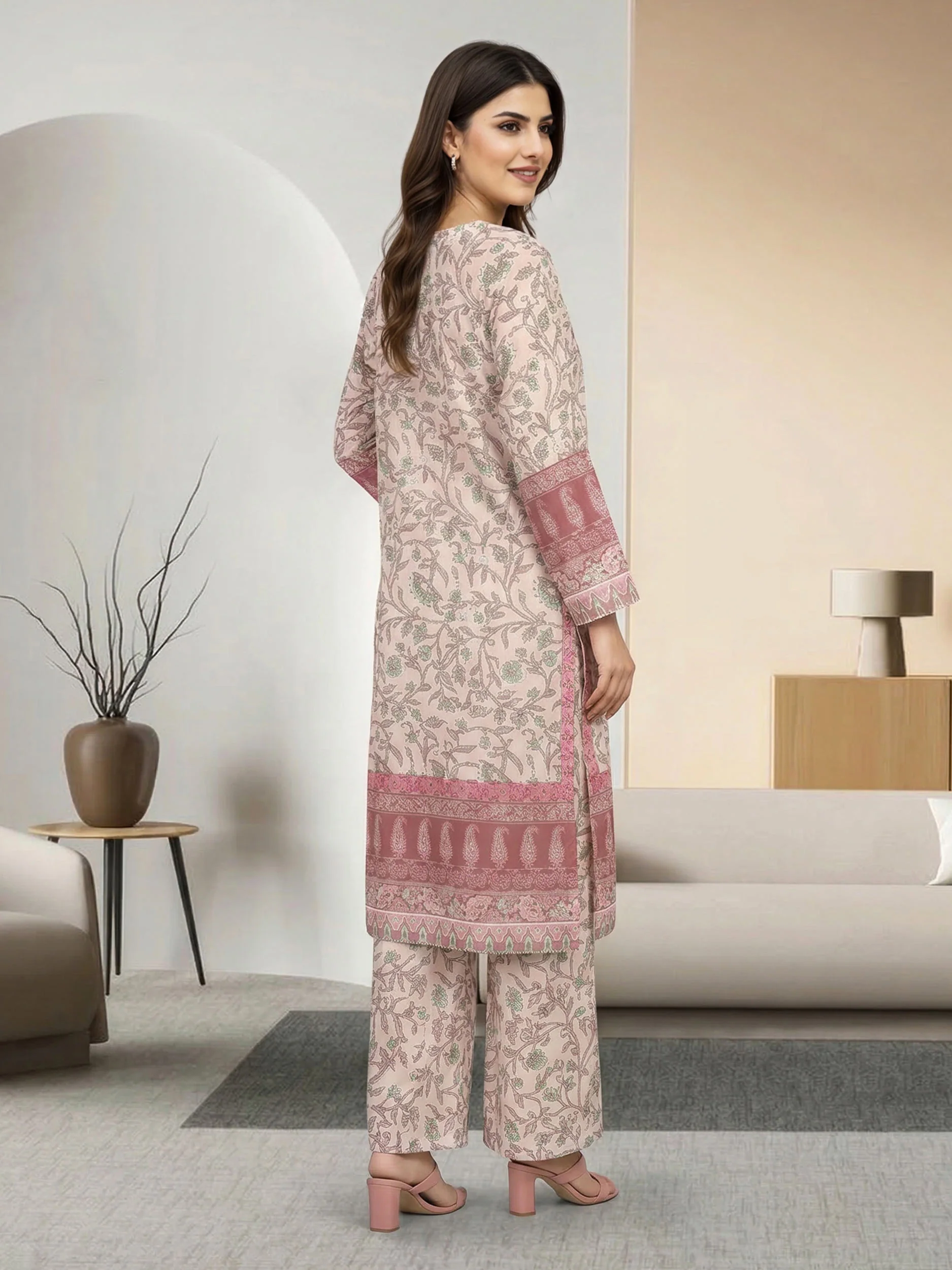 2 Piece Silk Suit- Embroidered (Pret) - Image 3