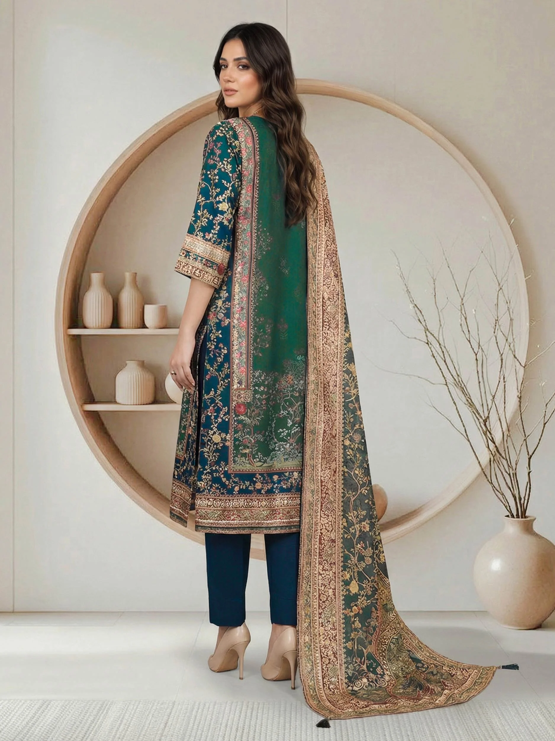 3 Piece Silk Suit- Embroidered (Pret) - Image 3