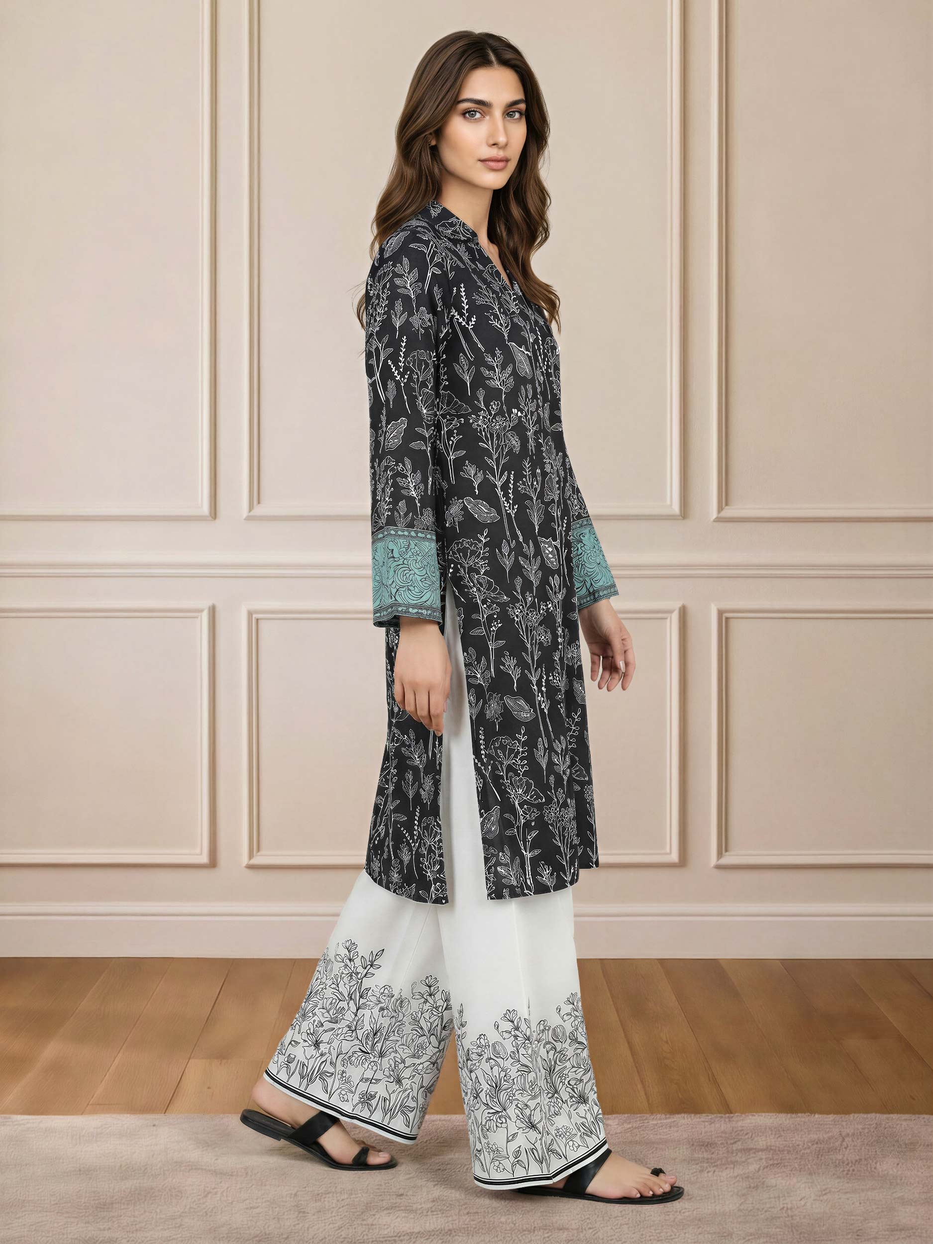 2 Piece Viscose Slub Suit- Embroidered (Pret) - Image 2