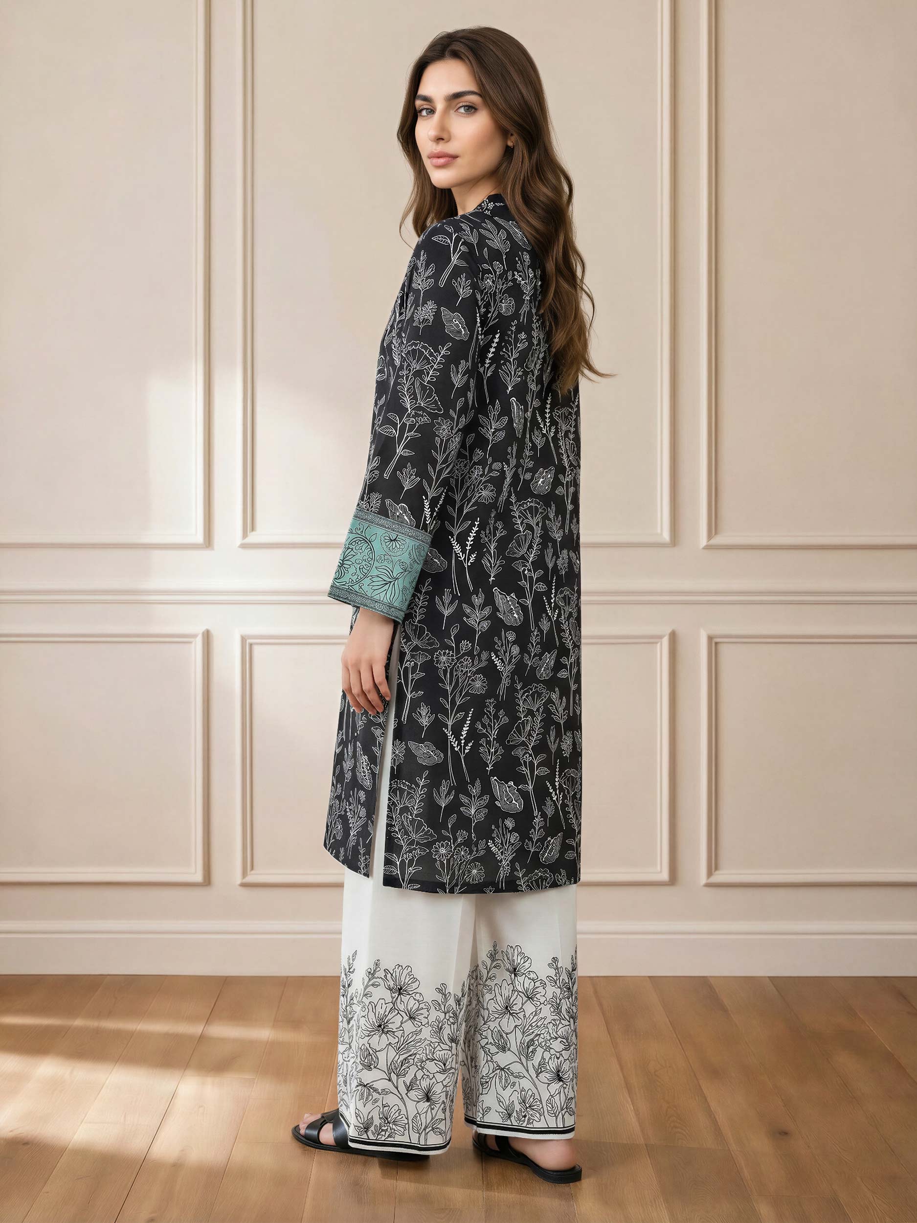 2 Piece Viscose Slub Suit- Embroidered (Pret) - Image 3