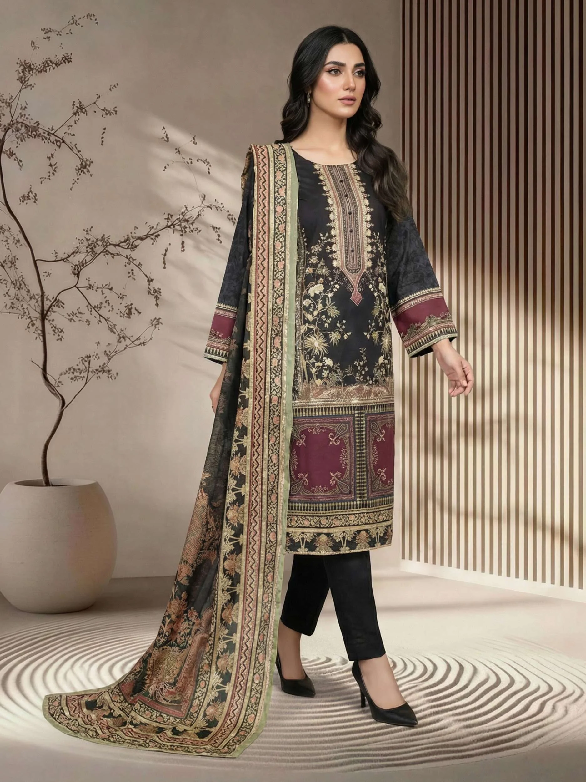 3 Piece Silk Suit (Pret) - Image 2