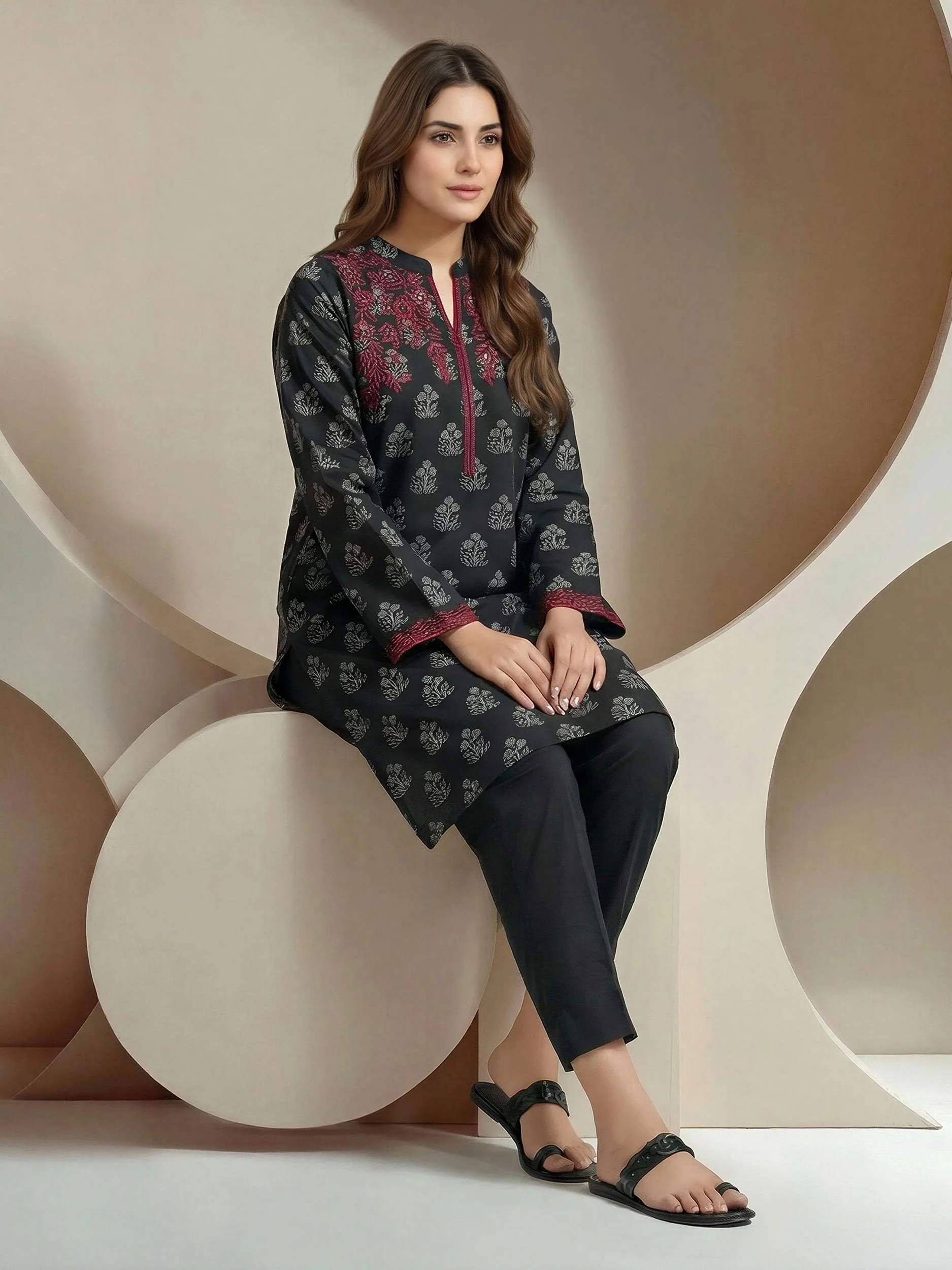 Viscose Slub Kurti- Embroidered (Pret) - Image 2