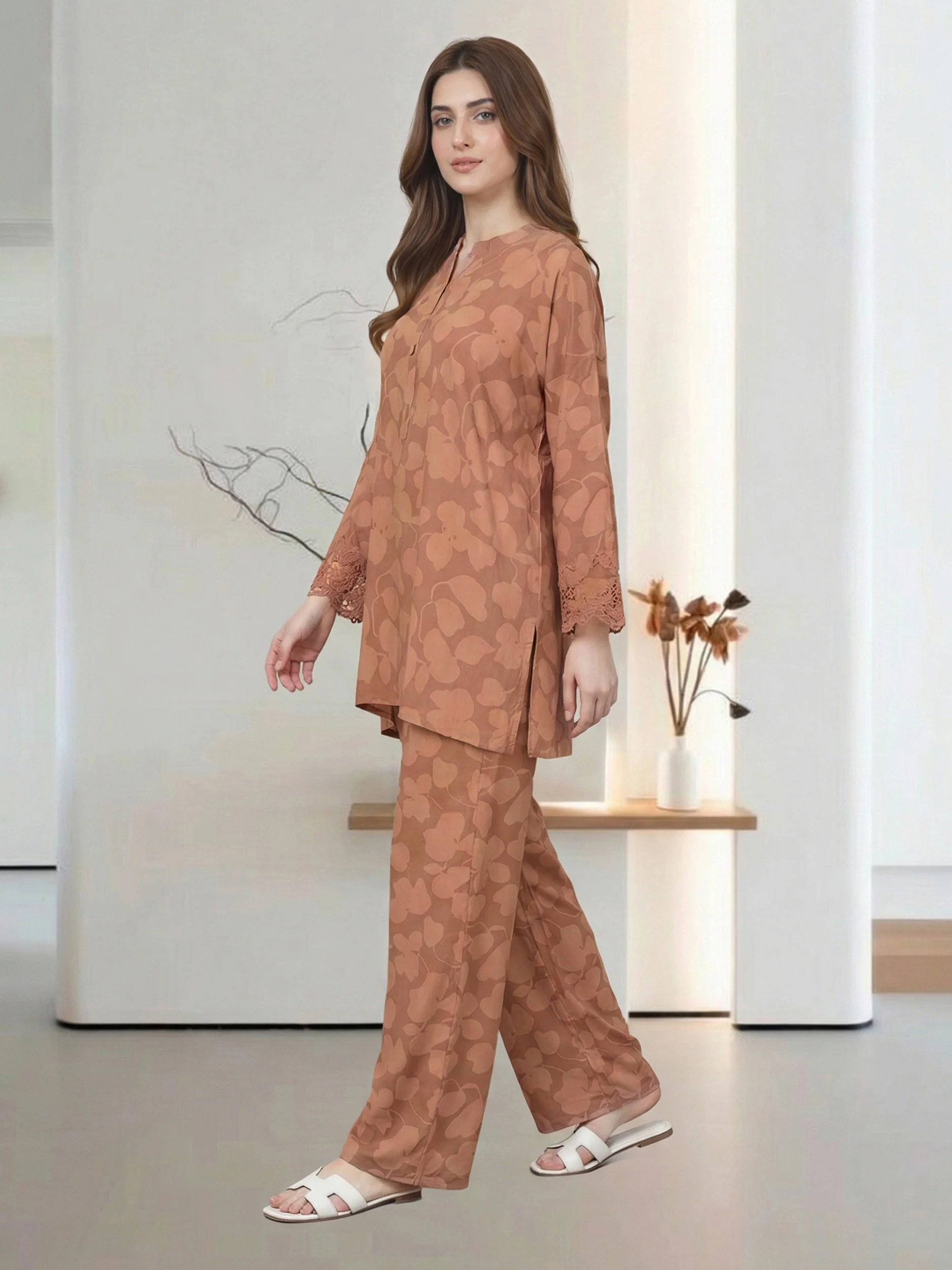 Viscose Slub Co-ord set- Embroidered - Image 2