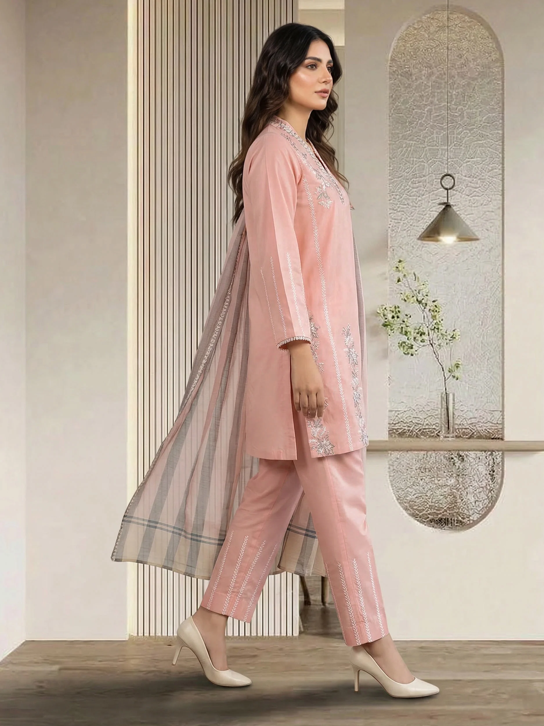 3 Piece Dobby Suit- Embroidered (Pret) - Image 2