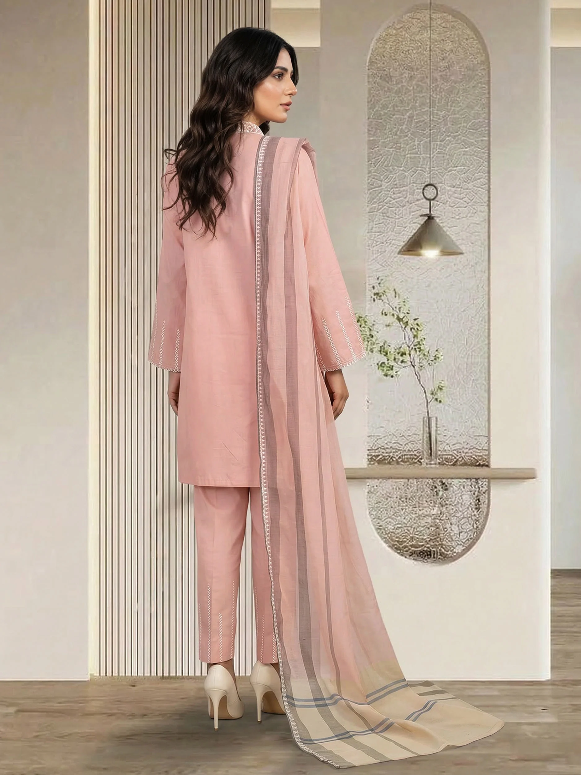 3 Piece Dobby Suit- Embroidered (Pret) - Image 3