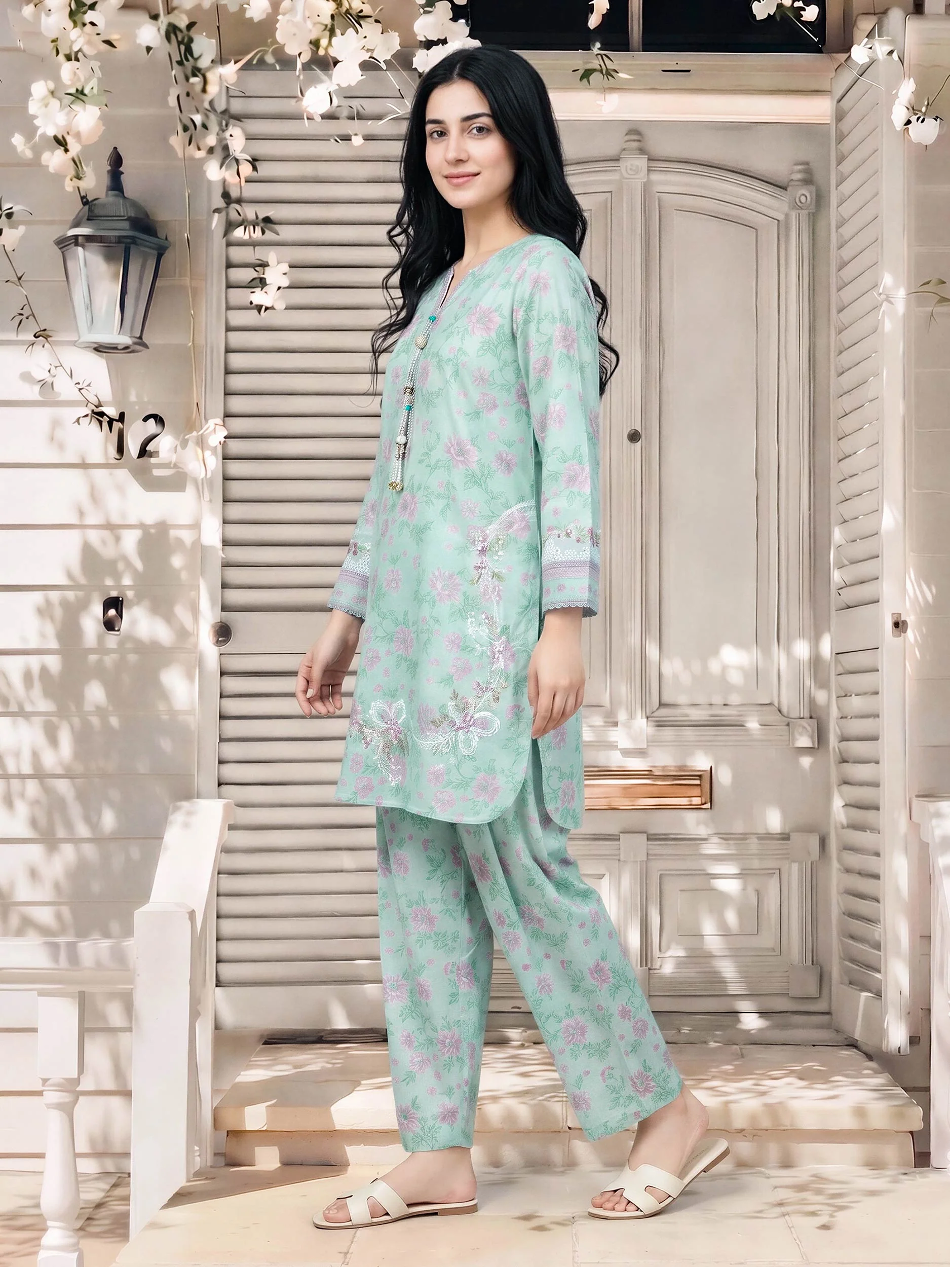 2 Piece Lawn Slub Suit- Embroidered (Pret) - Image 3