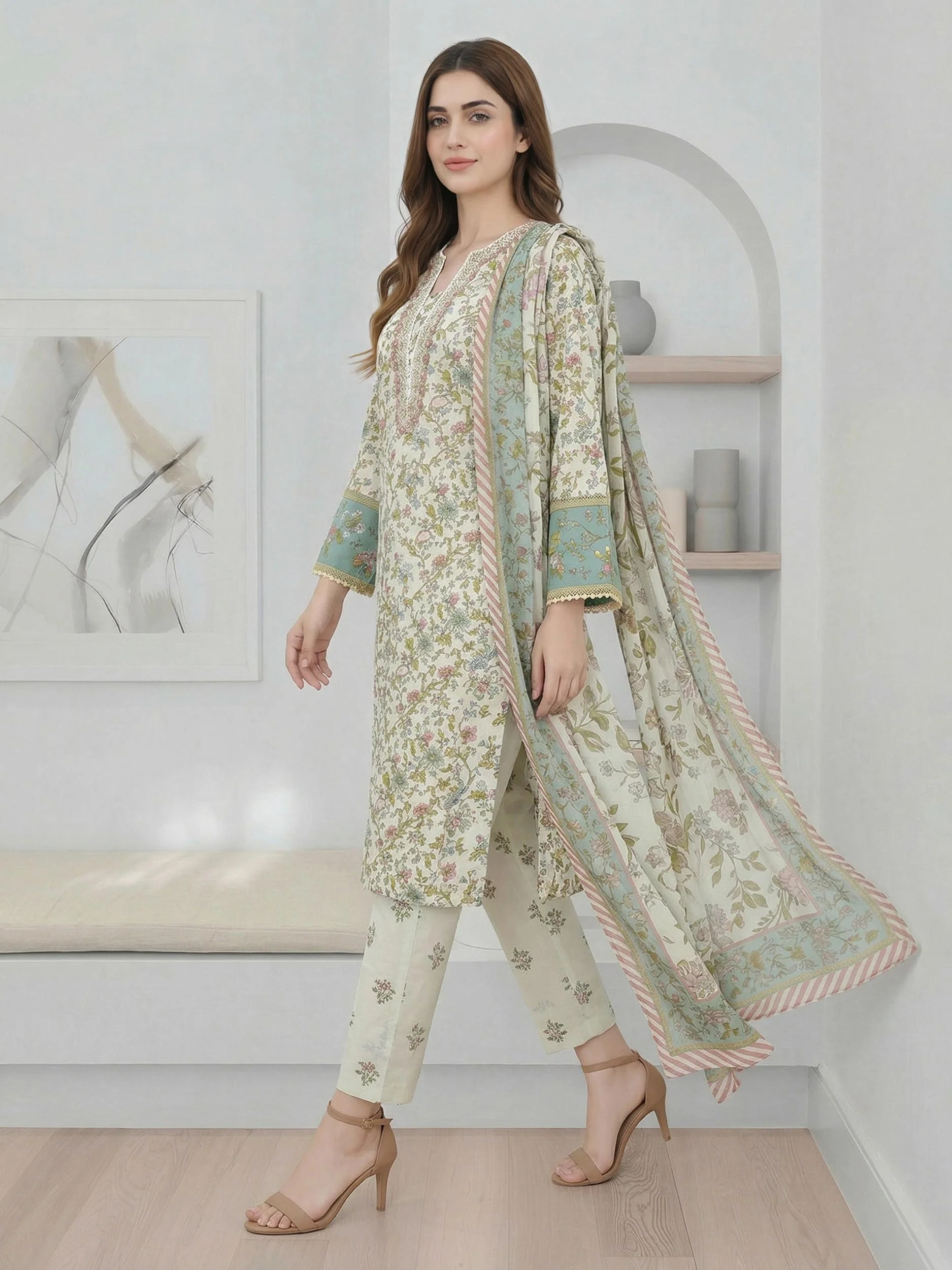 3 Piece Lawn Suit- Embroidered (Pret) - Image 2