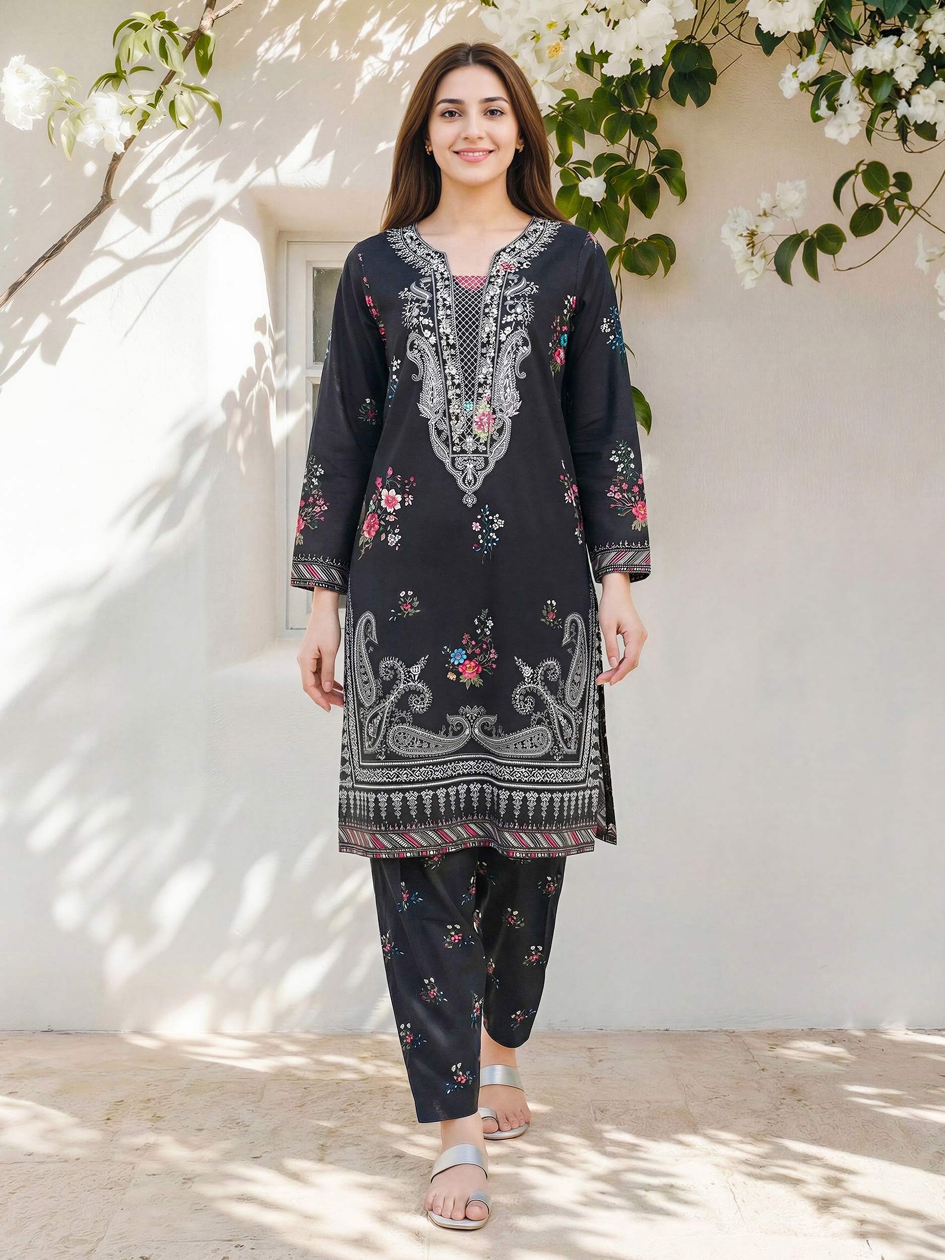 2 Piece Lawn Slub Suit- Embroidered (Pret) - Image 2