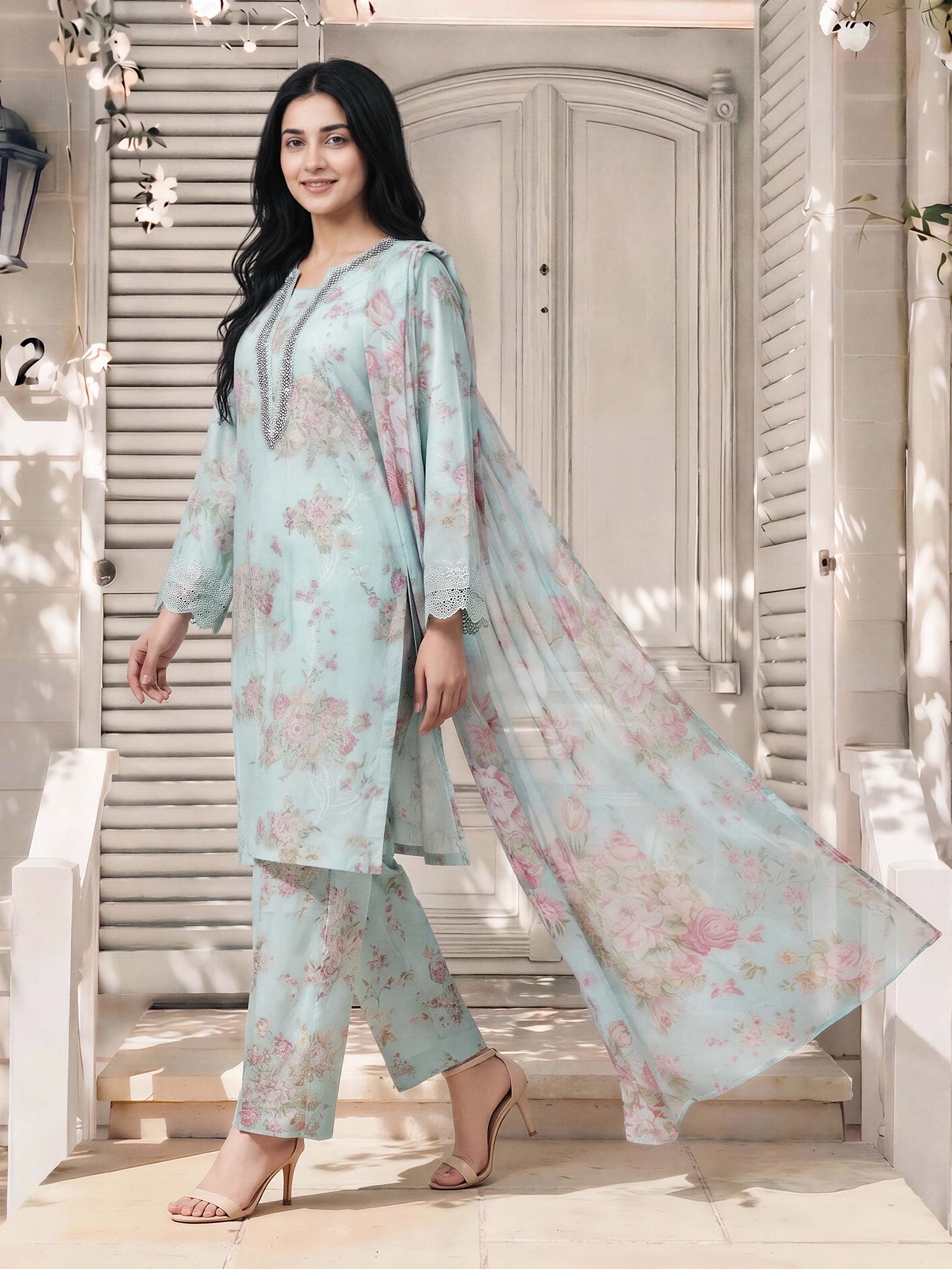 3 Piece Lawn Suit- Embroidered (Pret) - Image 2