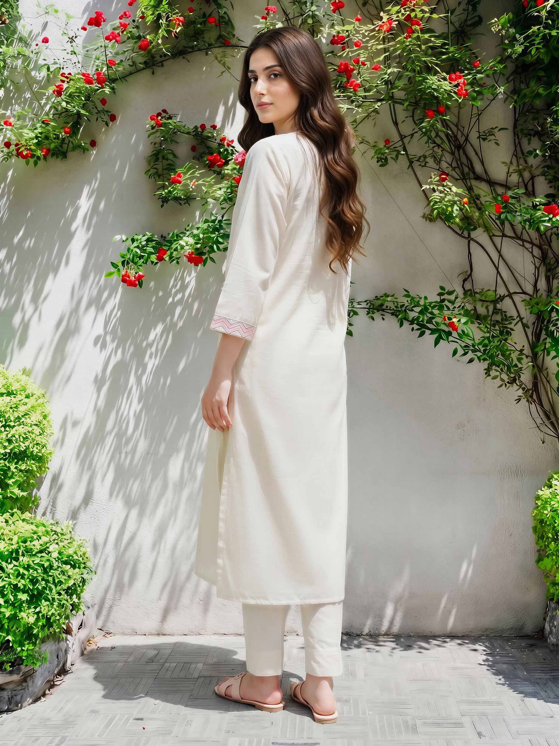 2 Piece Lawn Slub Suit- Embroidered (Pret) - Image 2