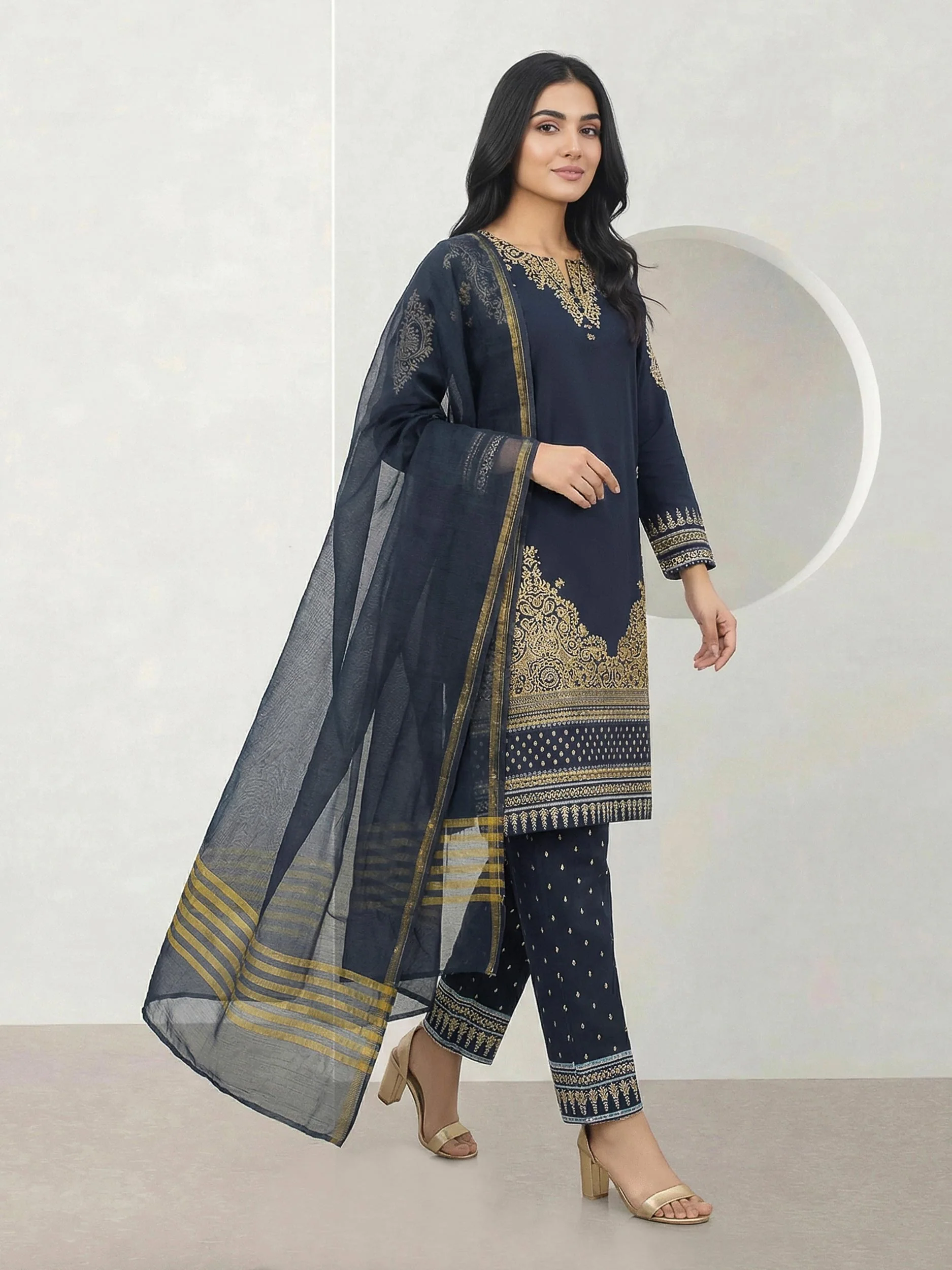 3 Piece Cambric Suit (Pret) - Image 2