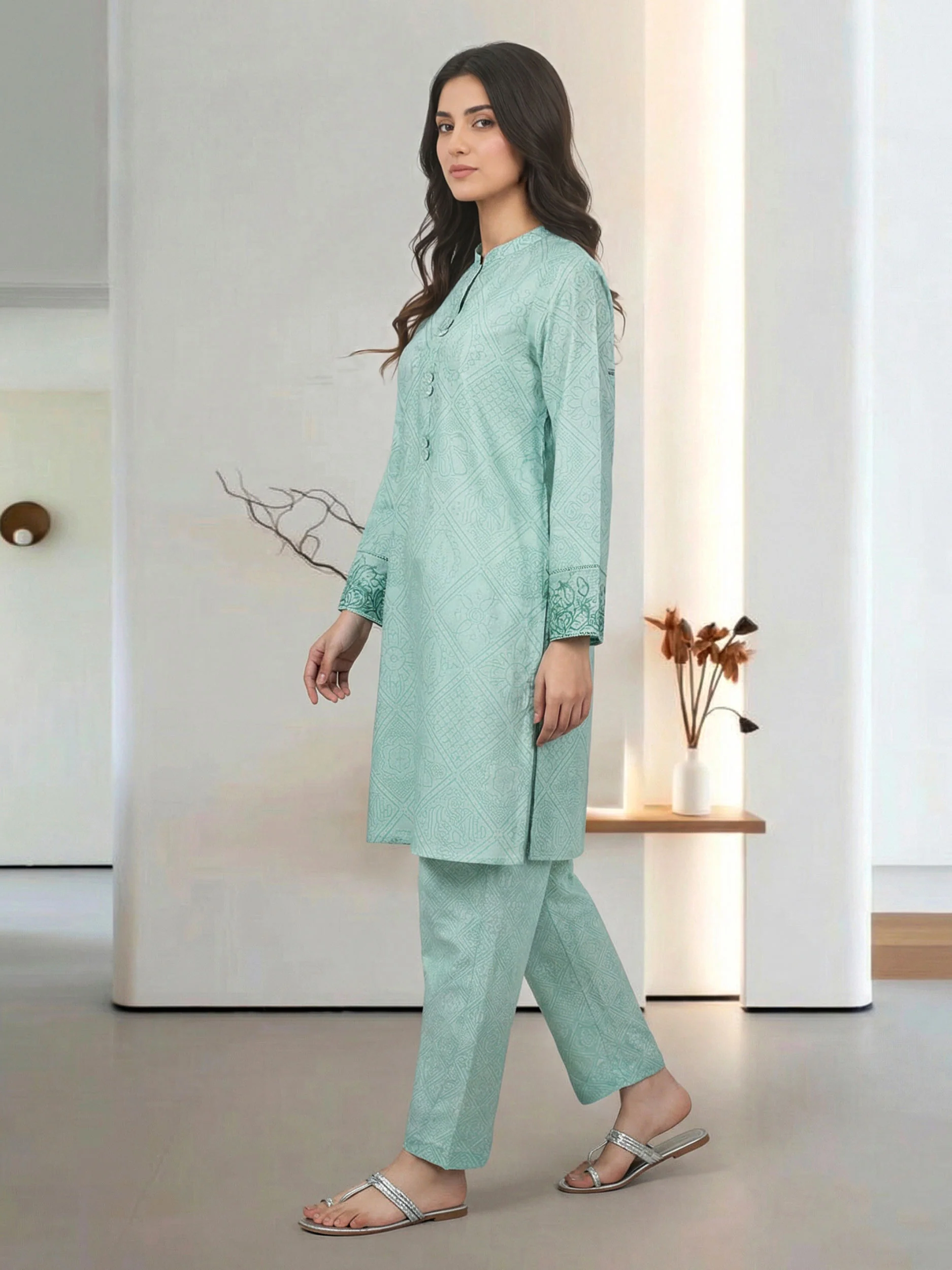 2 Piece Cambric Suit- Embroidered (Pret) - Image 2