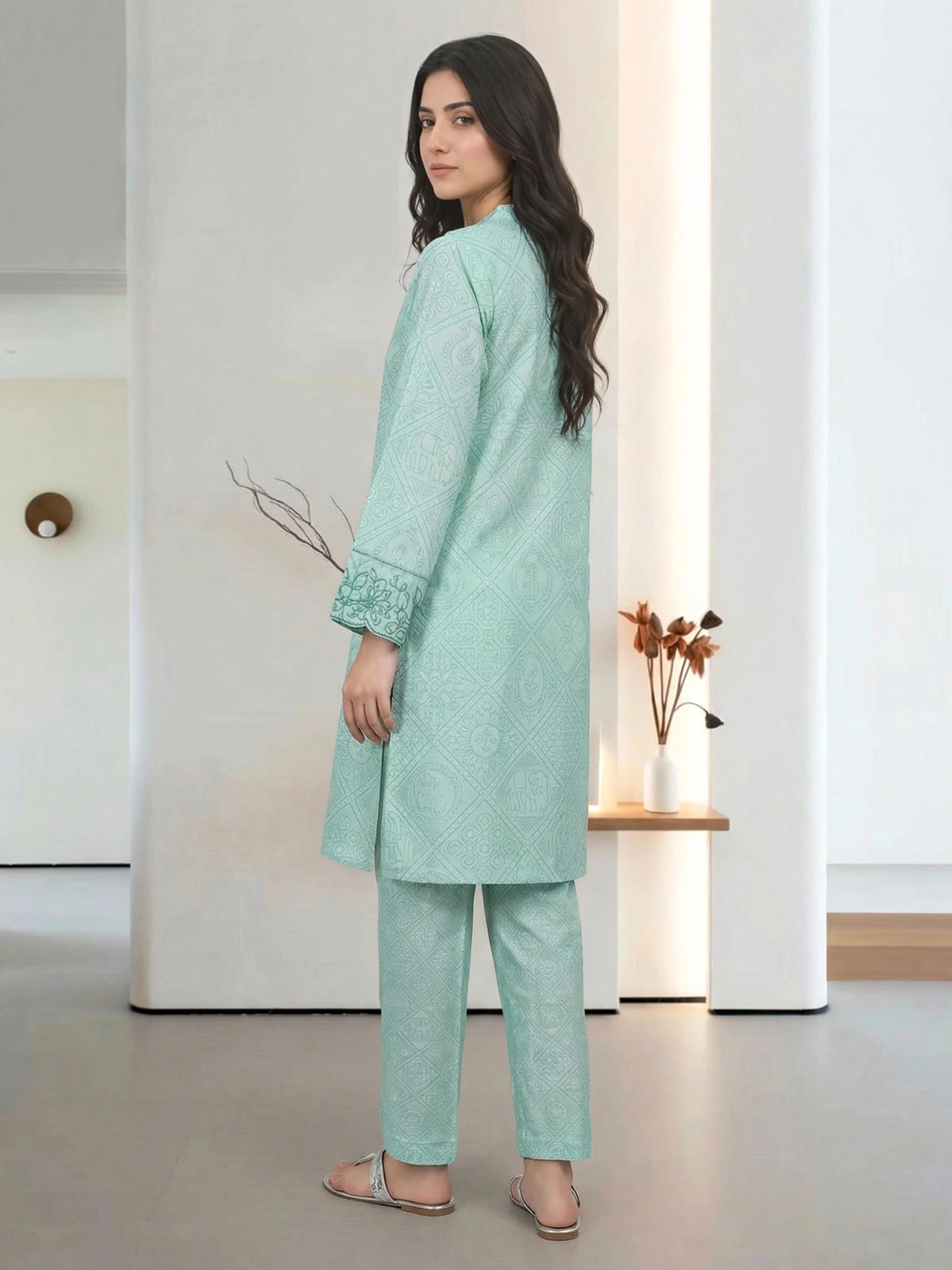 2 Piece Cambric Suit- Embroidered (Pret) - Image 3