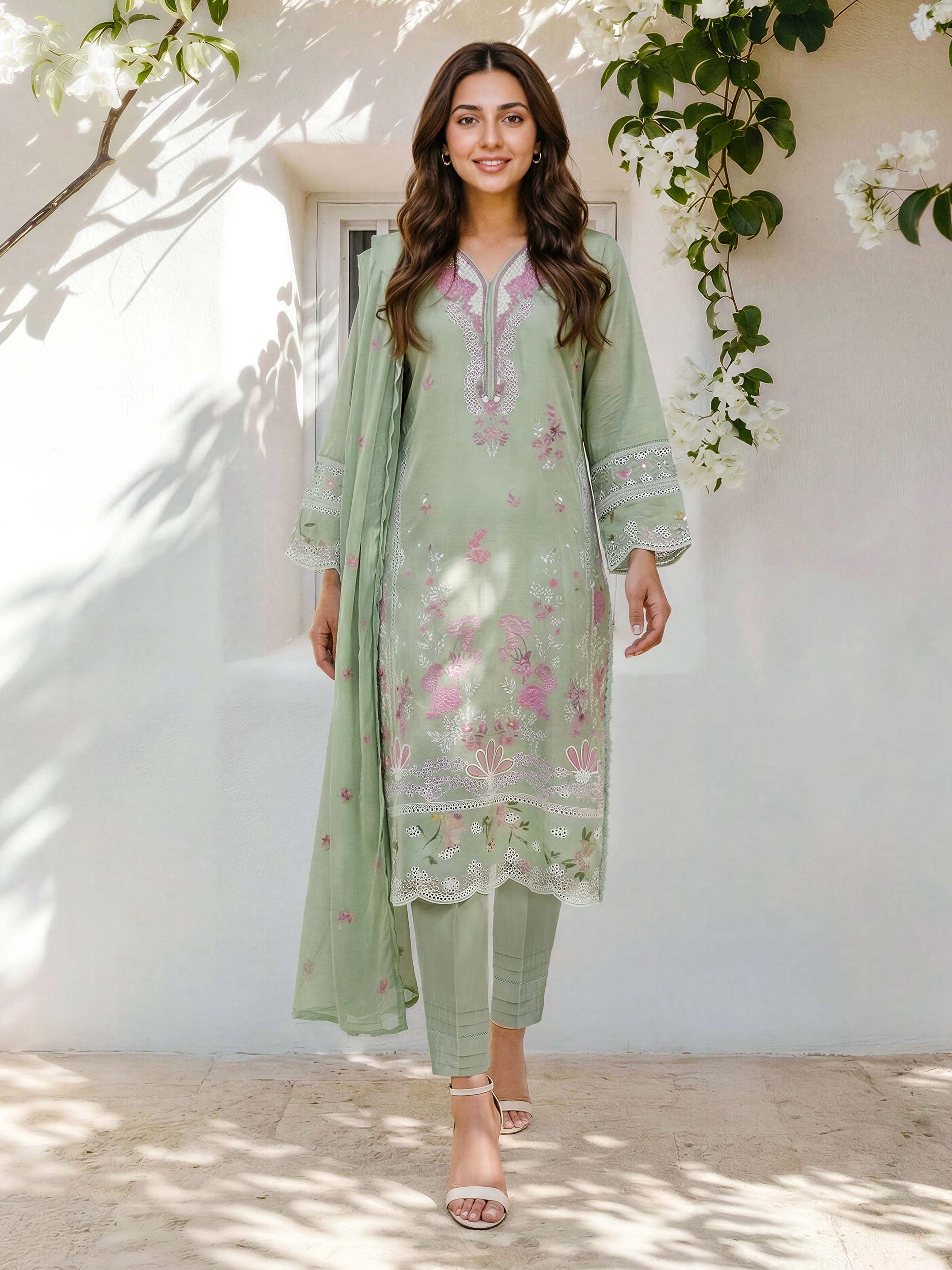 3 Piece Lawn Slub Suit- Embroidered (Pret) - Image 2
