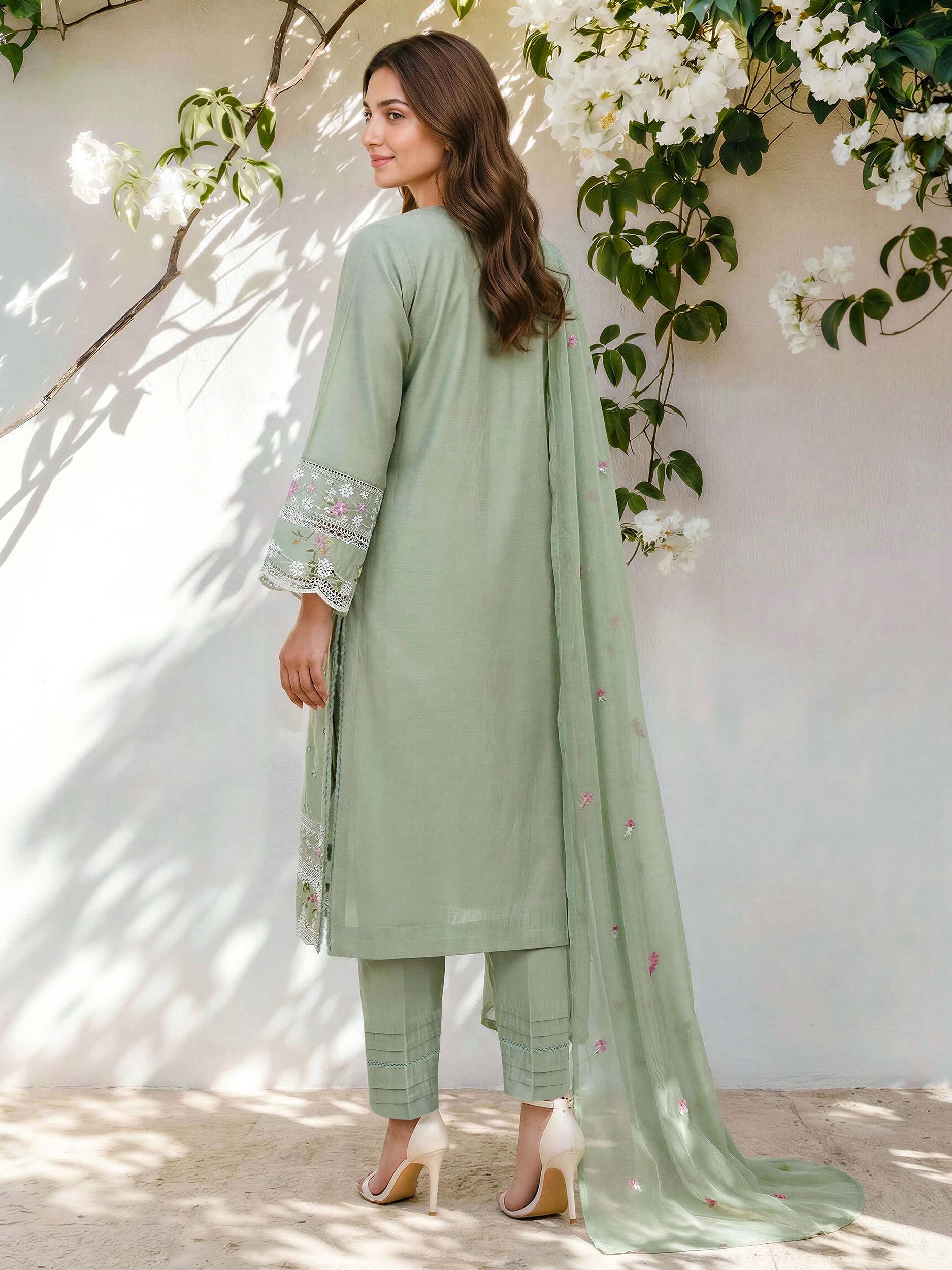 3 Piece Lawn Slub Suit- Embroidered (Pret) - Image 3