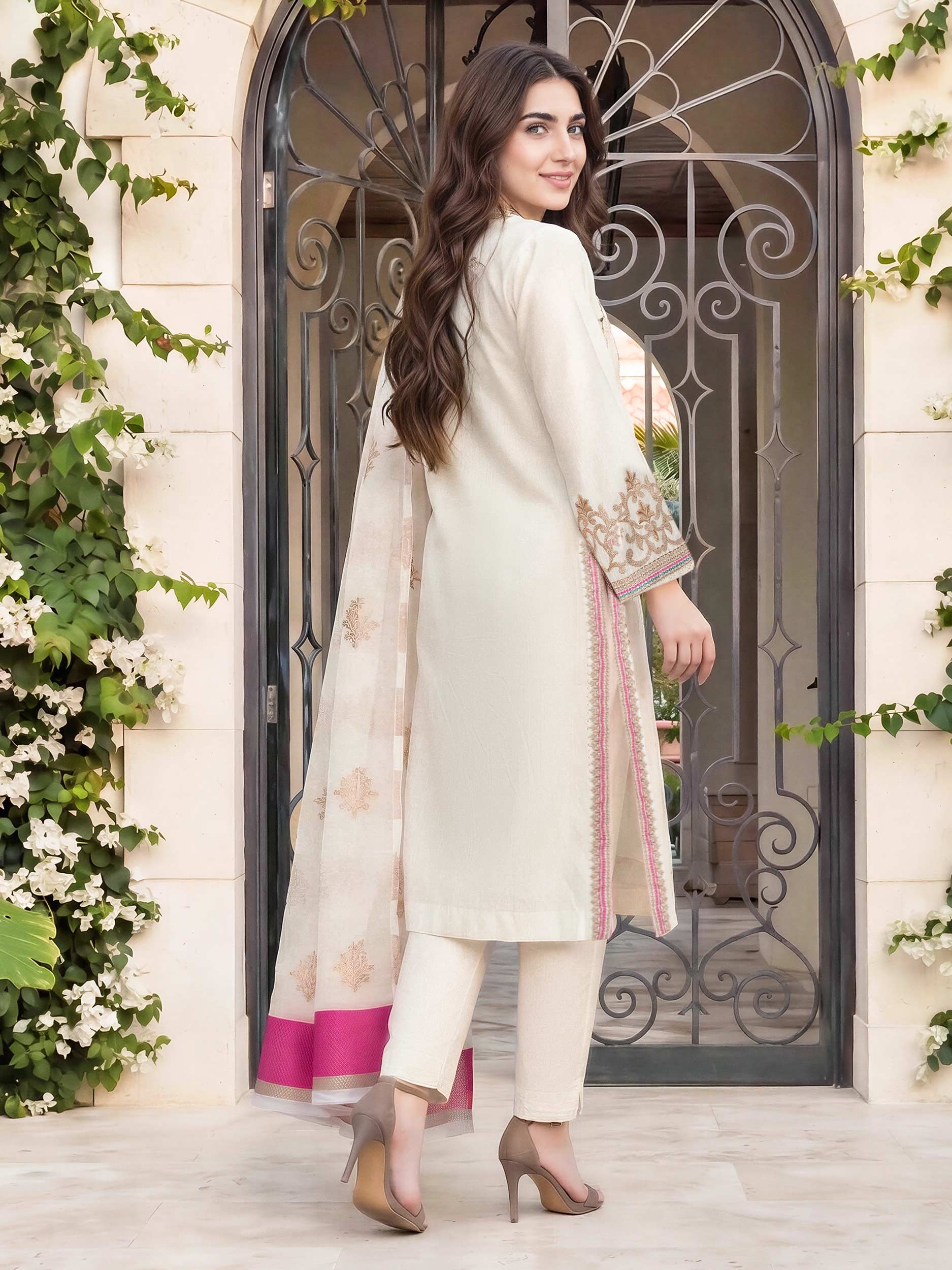 3 Piece Dobby Suit- Embroidered (Pret) - Image 3