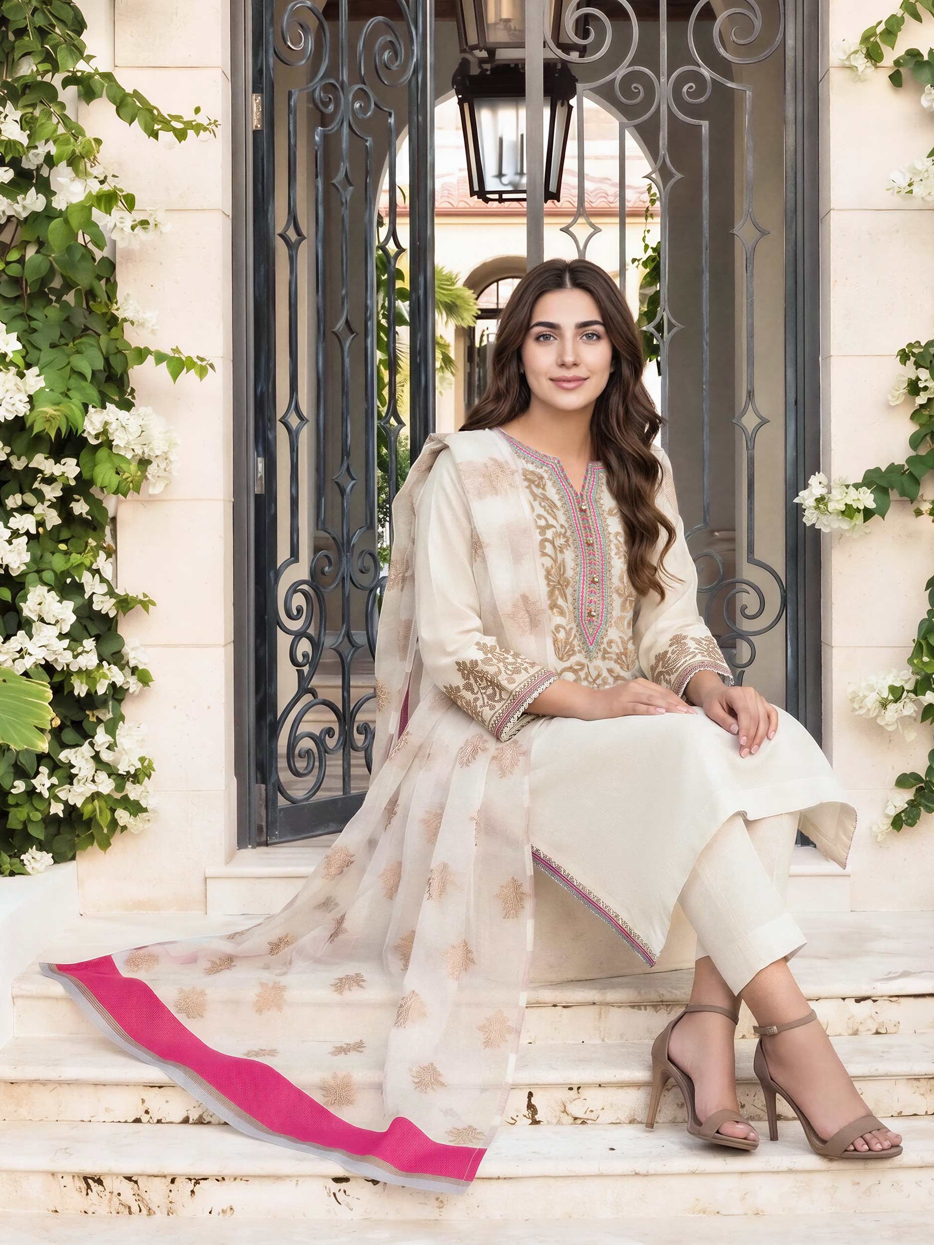 3 Piece Dobby Suit- Embroidered (Pret) - Image 4