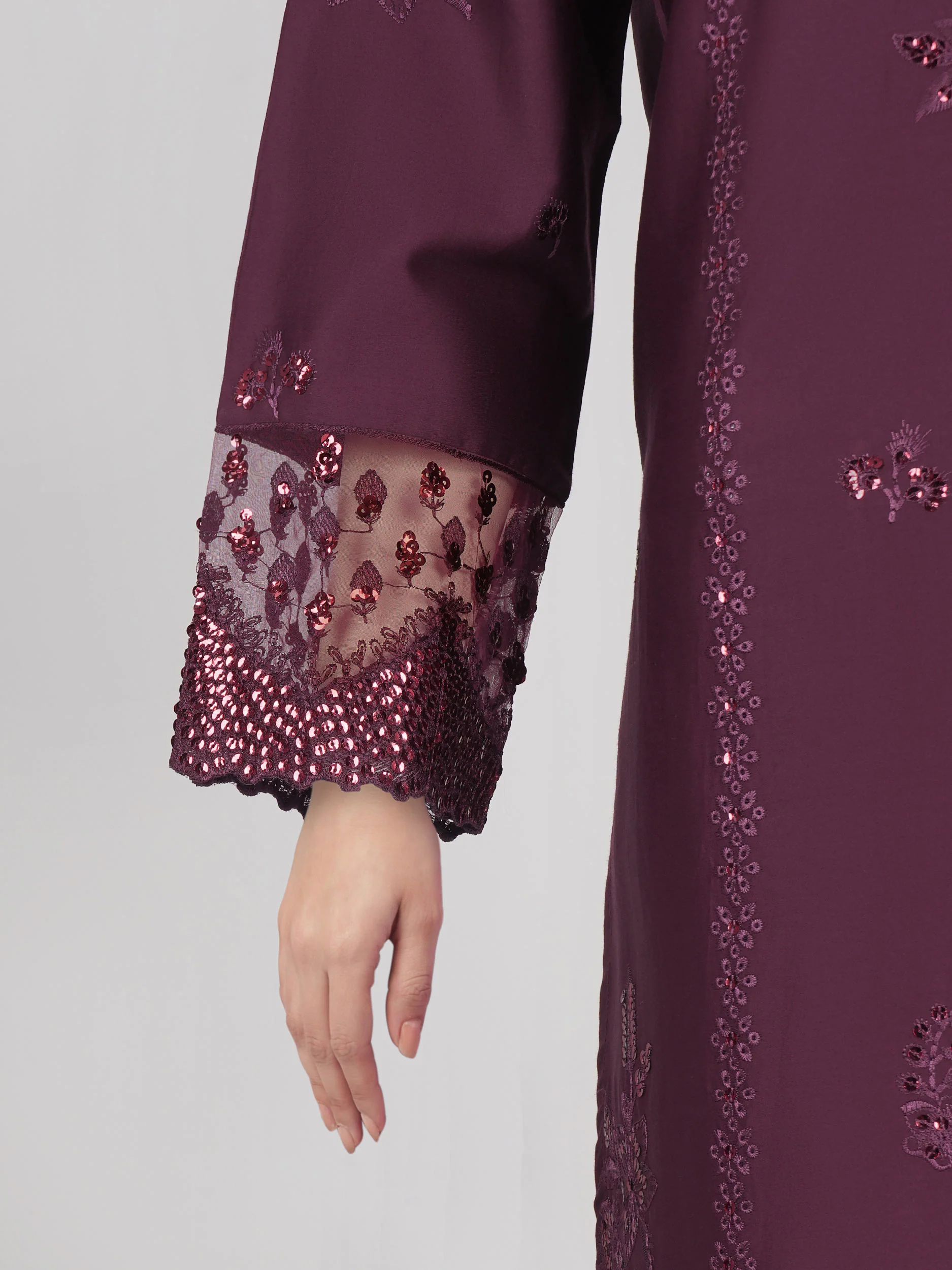 3 Piece Satin Suit- Embroidered (Pret) - Image 5