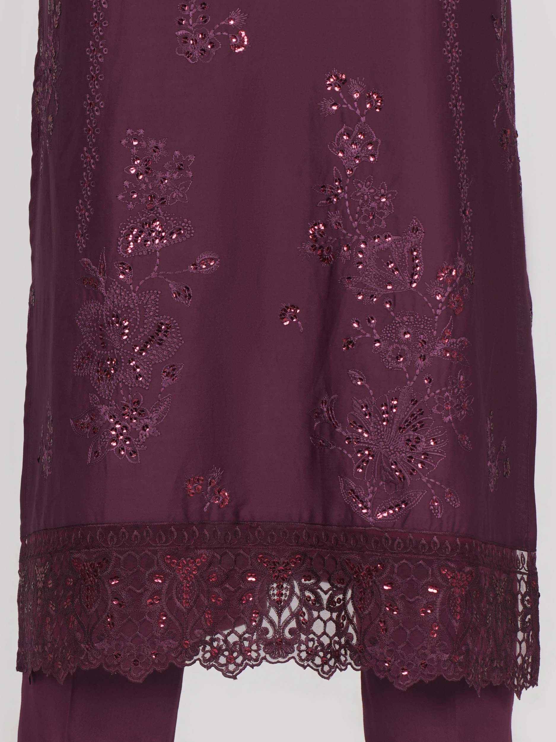 3 Piece Satin Suit- Embroidered (Pret) - Image 6