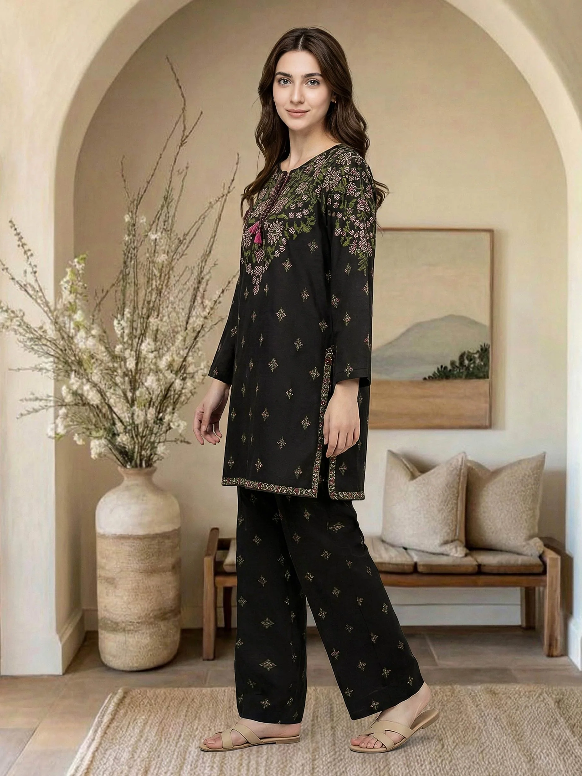 2 Piece Lawn Slub Suit (Pret) - Image 2