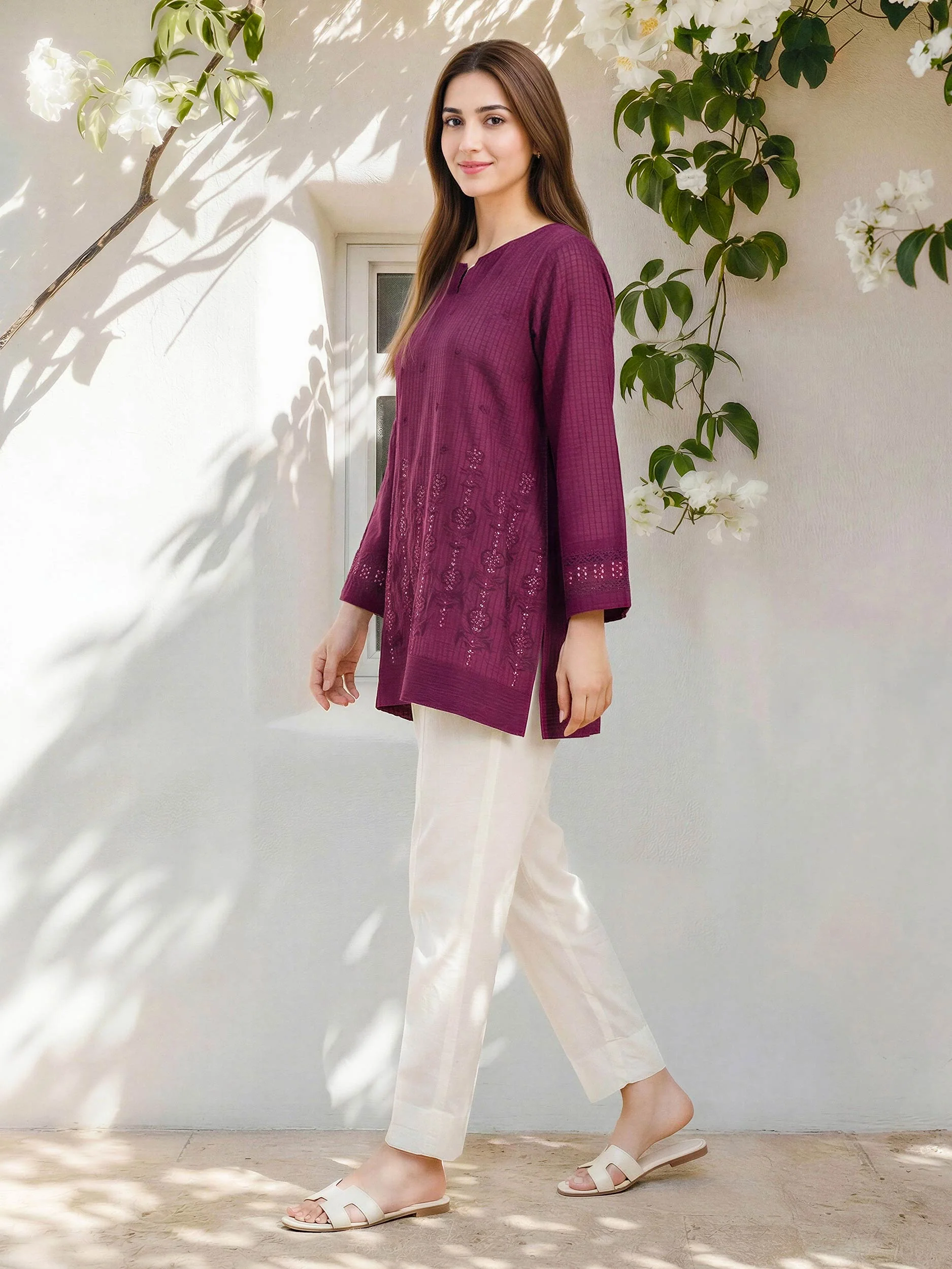 Lawn Texture Kurti- Embroidered (Pret) - Image 2