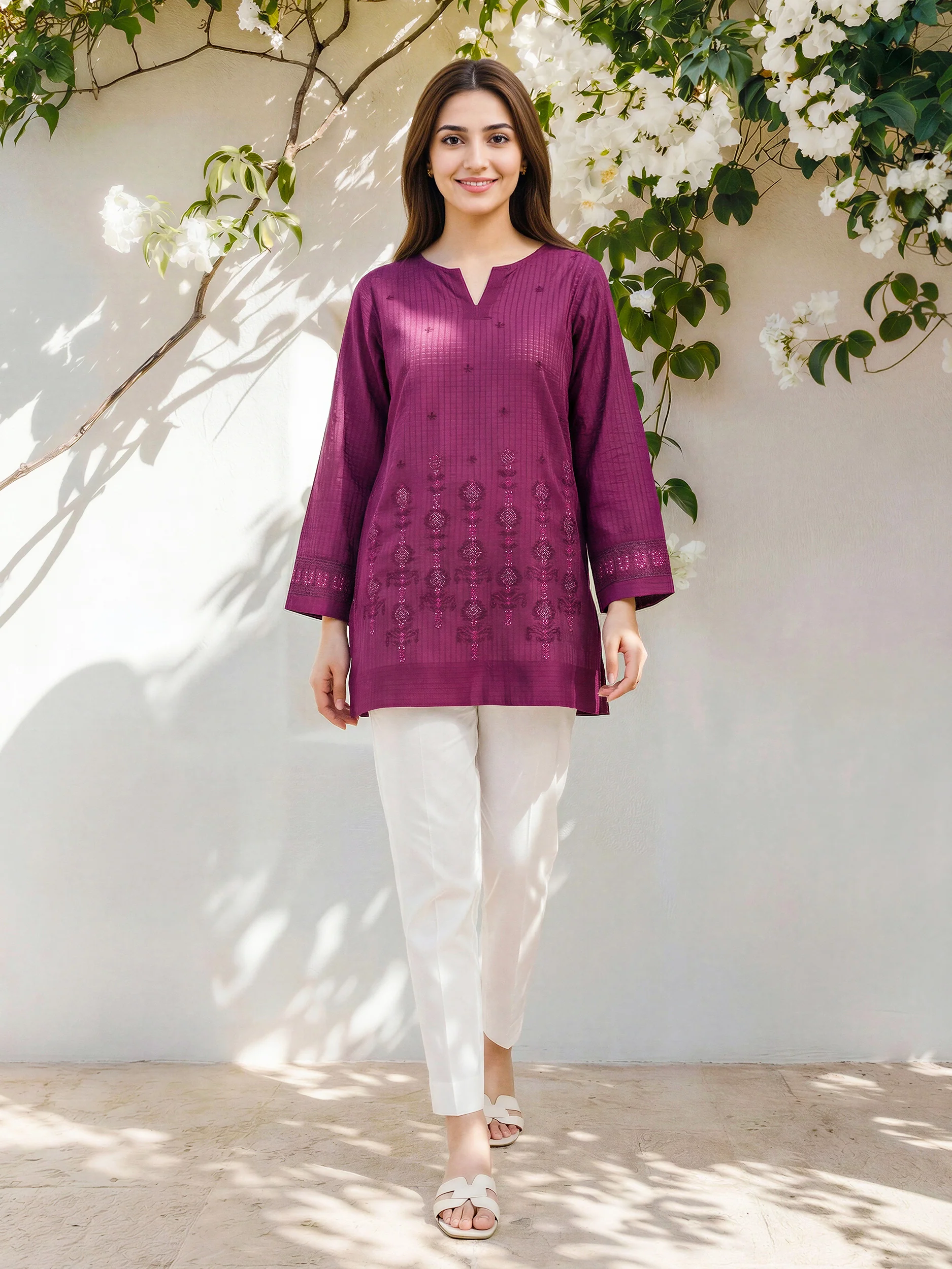 Lawn Texture Kurti- Embroidered (Pret) - Image 3