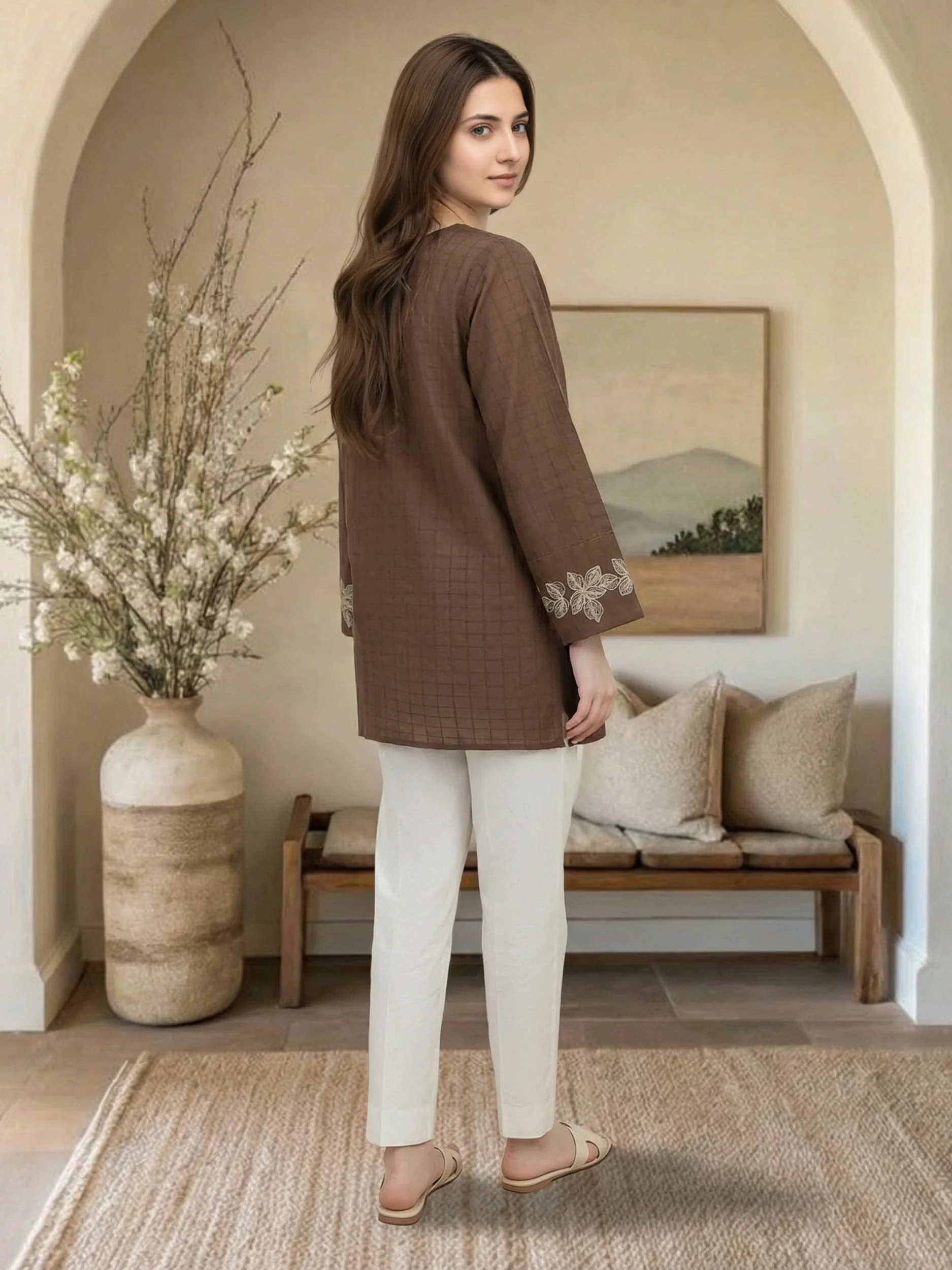 Lawn Texture Kurti- Embroidered (Pret) - Image 3