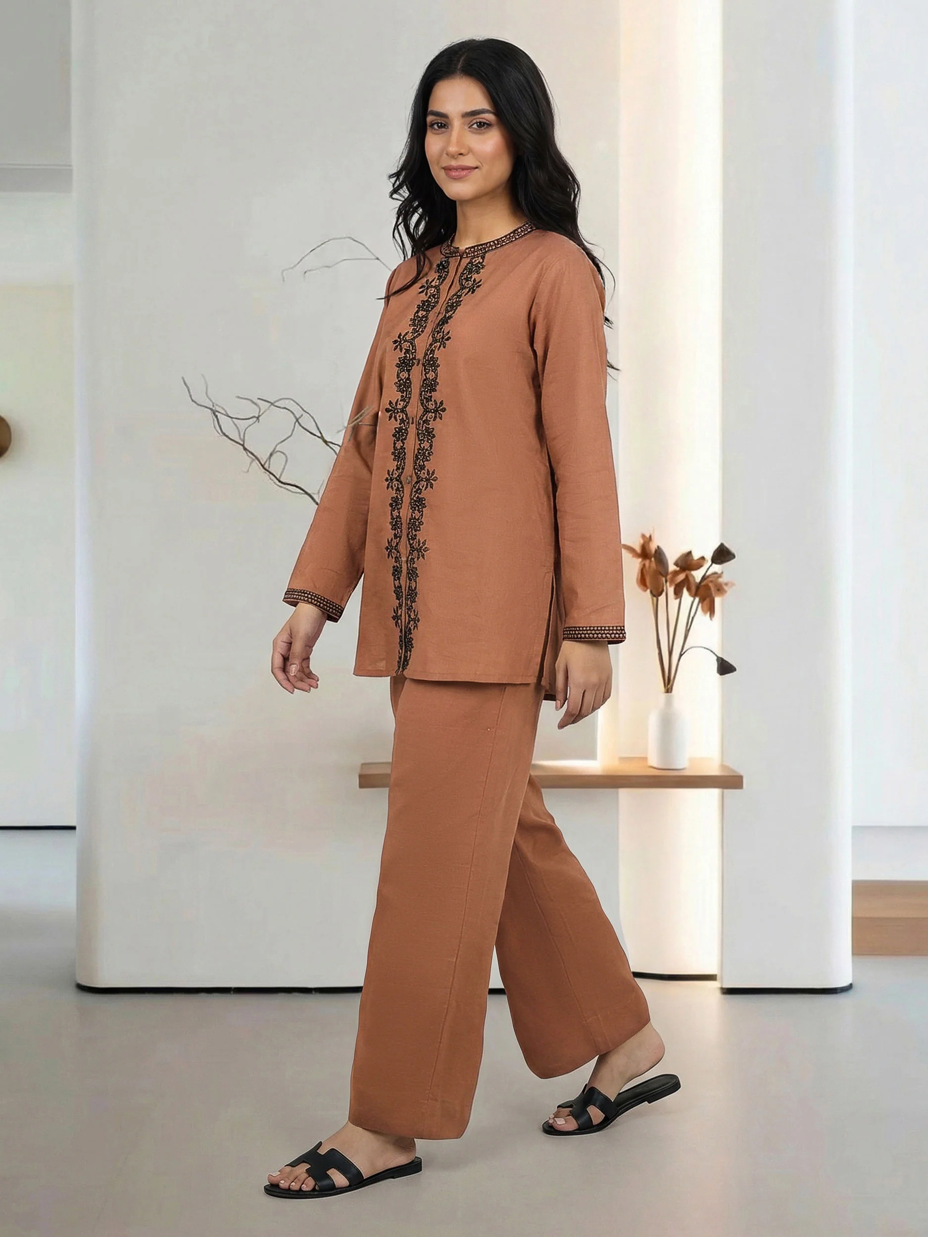 Lawn Slub Co-ord Set- Embroidered - Image 2