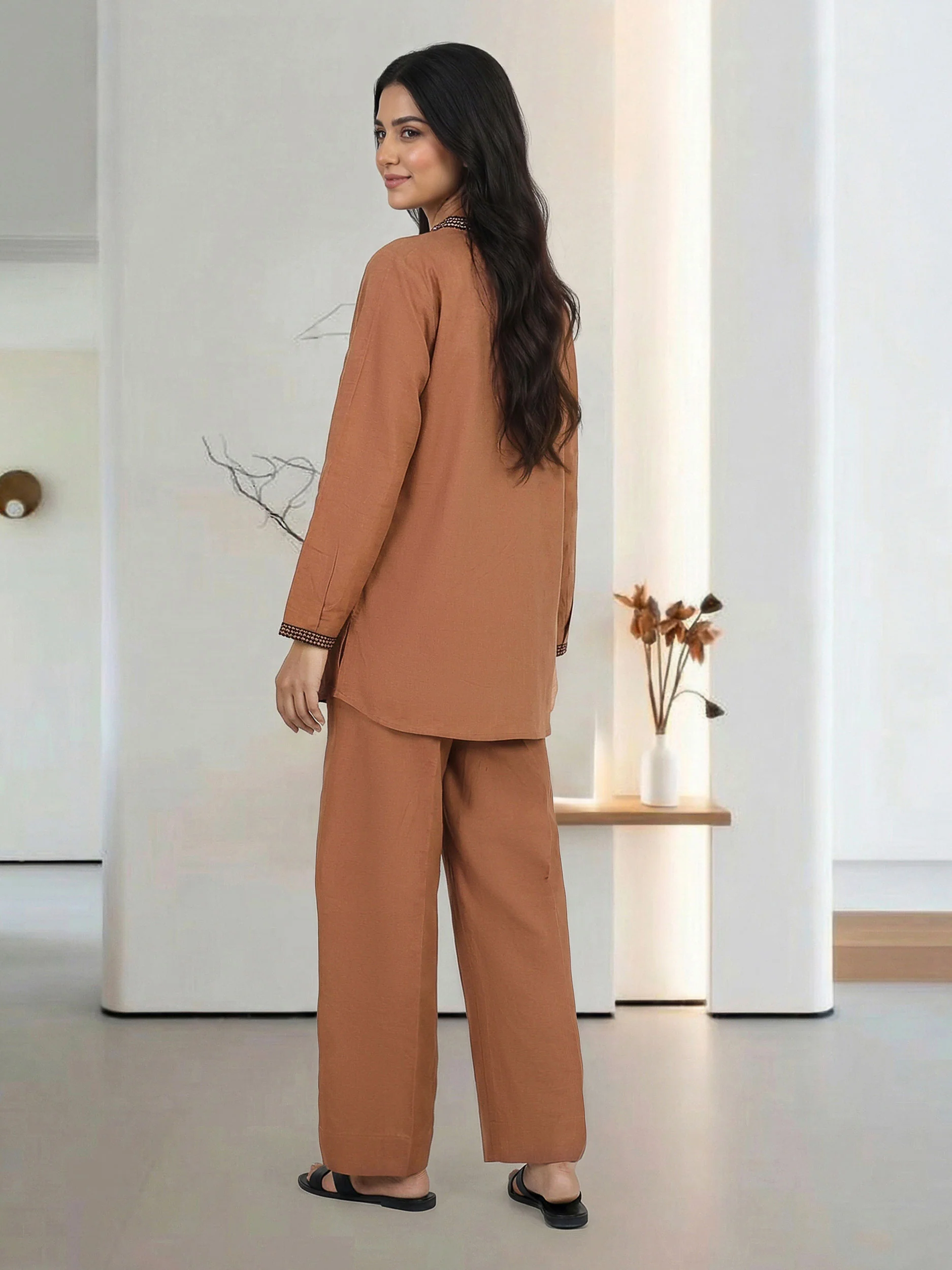 Lawn Slub Co-ord Set- Embroidered - Image 3