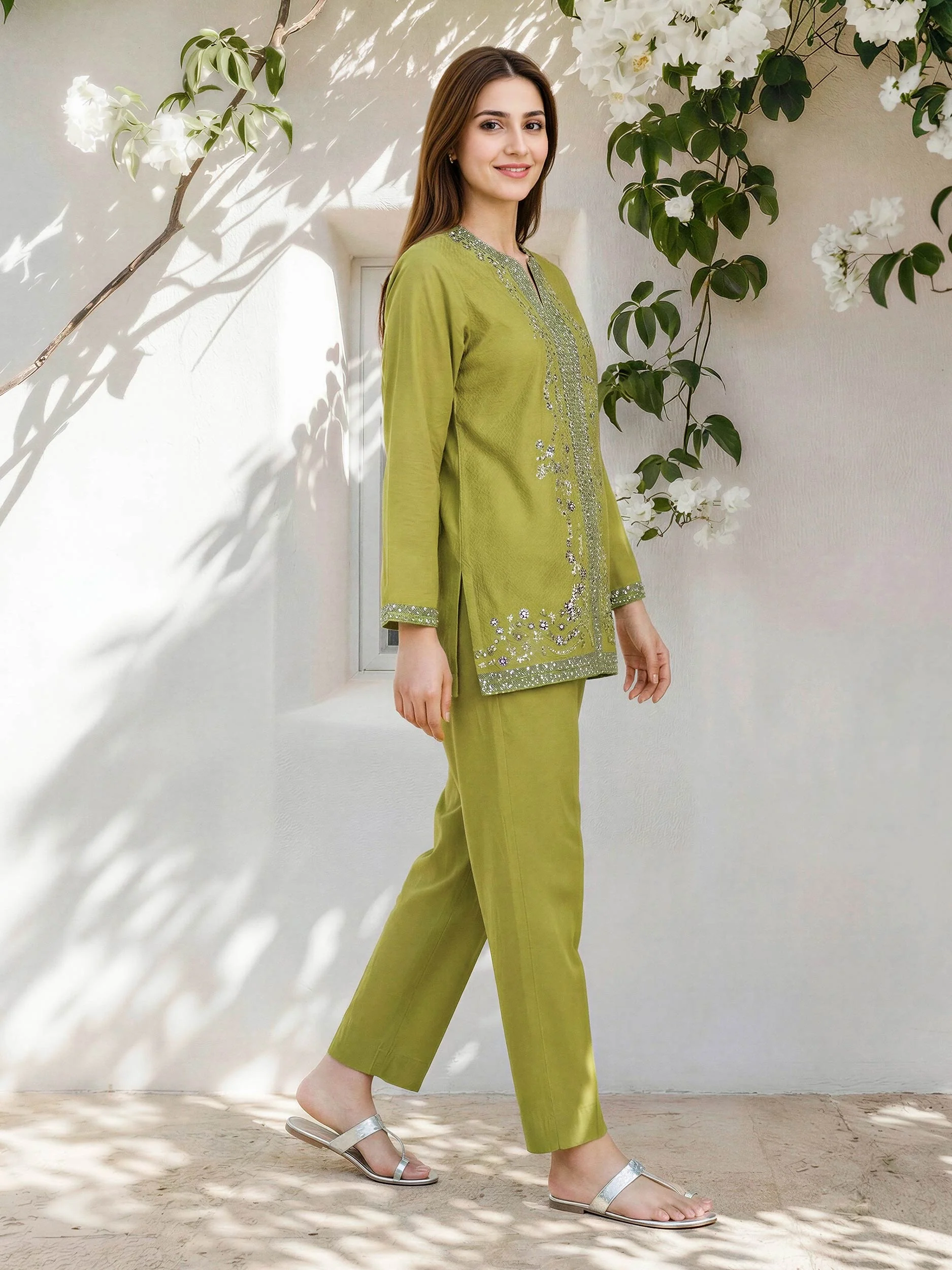 Dobby Co-ord Set- Embroidered - Image 2