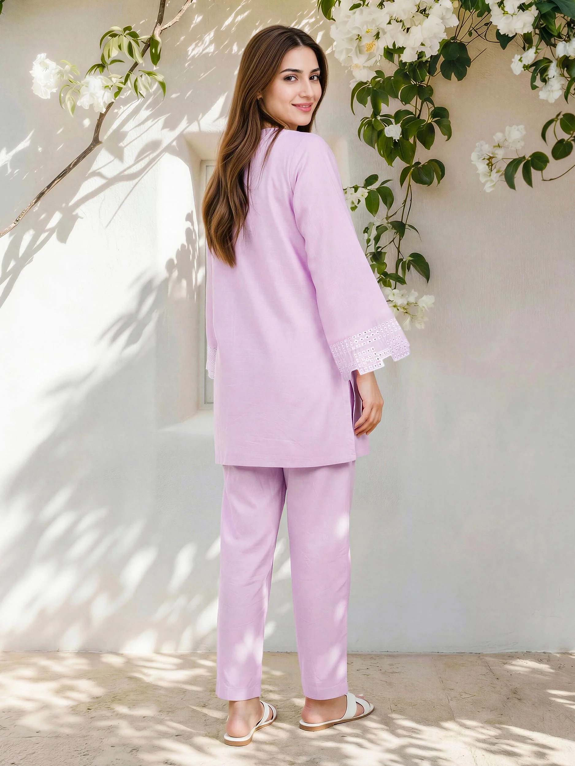 Lawn Slub Co-ord Set- Embroidered - Image 3