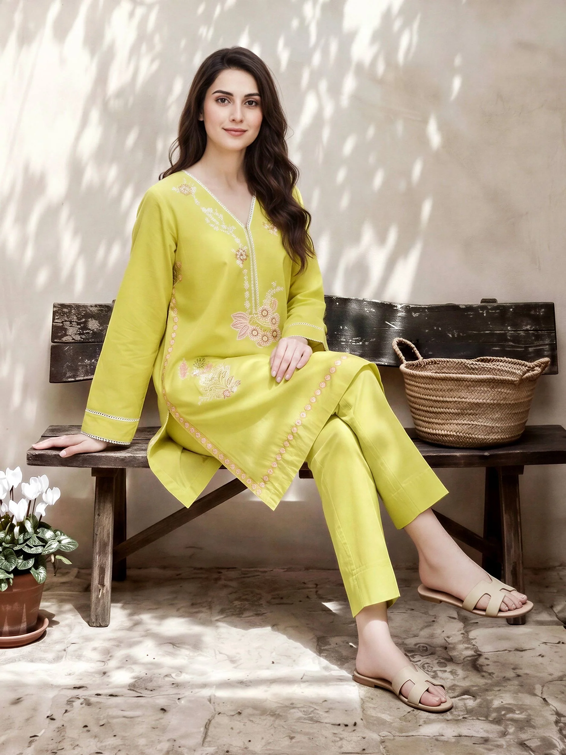 Lawn Slub Co-ord Set- Embroidered - Image 3