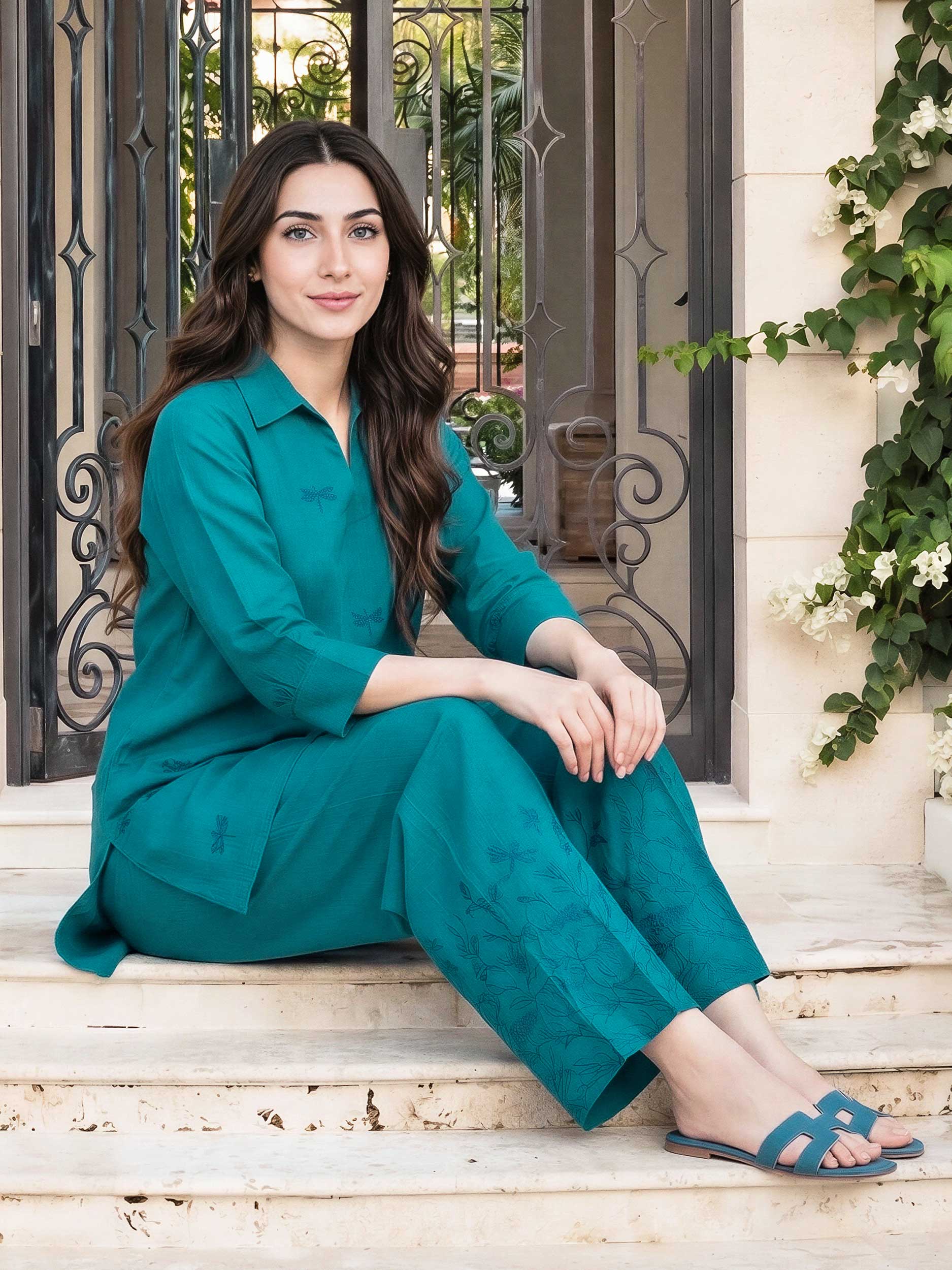 2 Piece Cambric Suit- Embroidered (Pret) - Image 4