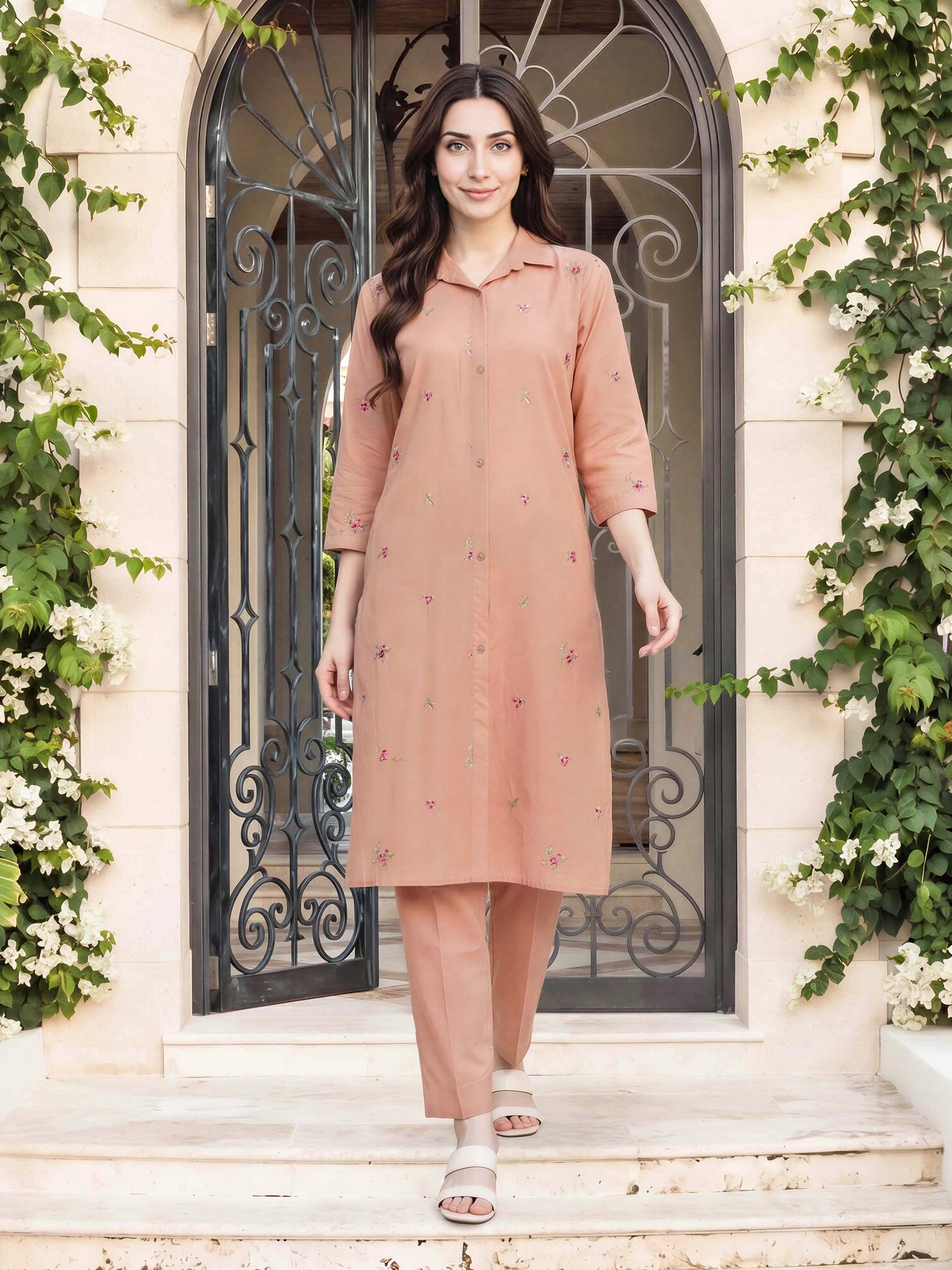 2 Piece Cambric Suit- Embroidered (Pret) - Image 2