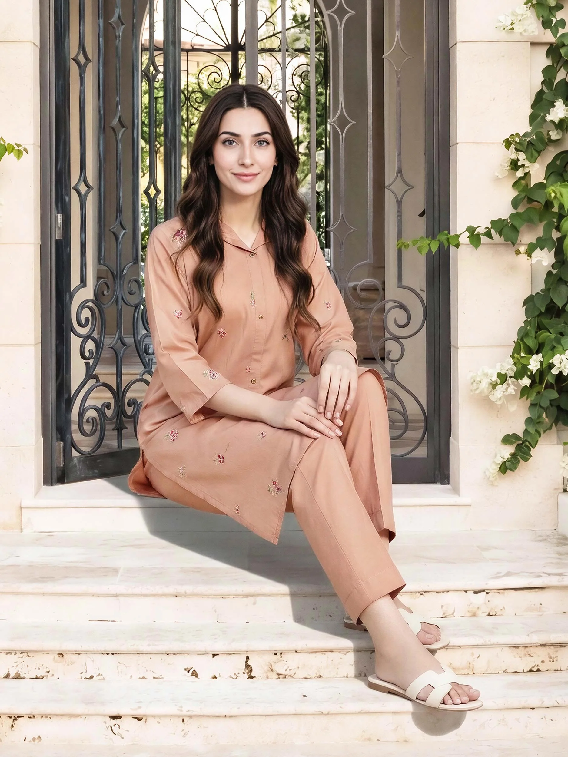 2 Piece Cambric Suit- Embroidered (Pret) - Image 4